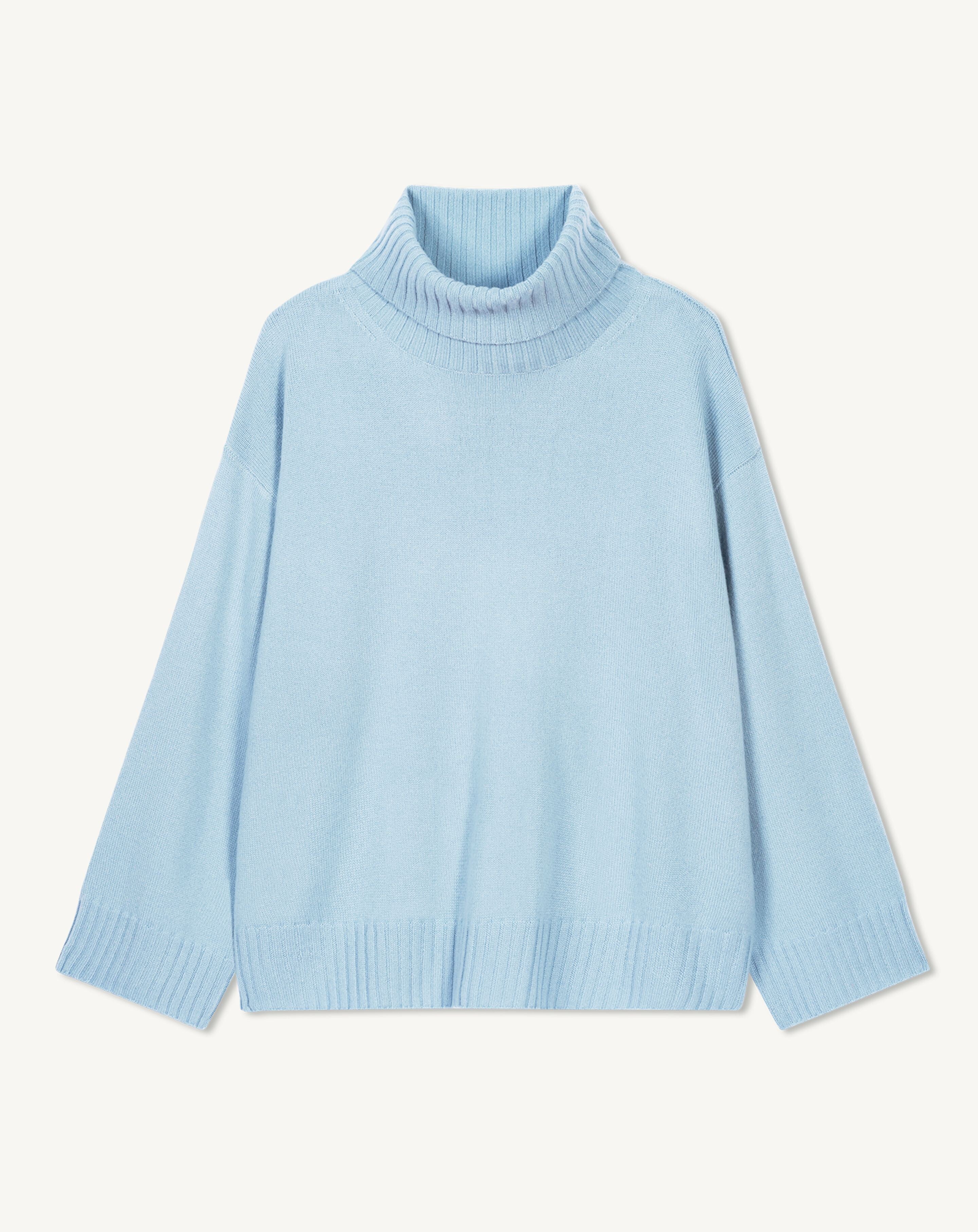 Pull col roulé à côtes-BLEU CONCORDE-100% cachemire