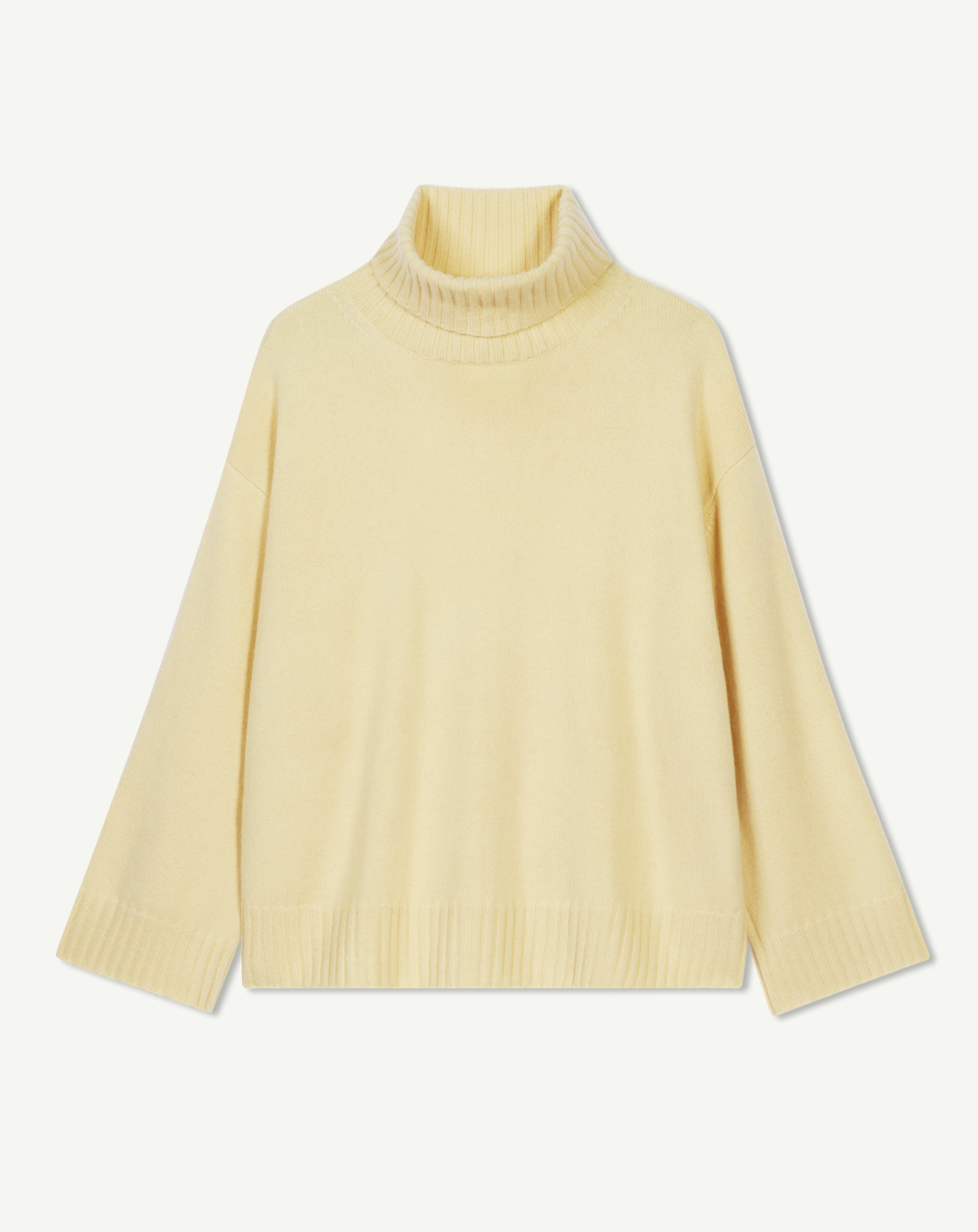 Pull col roulé à côtes-JAUNE PRIMEVERE-100% cachemire