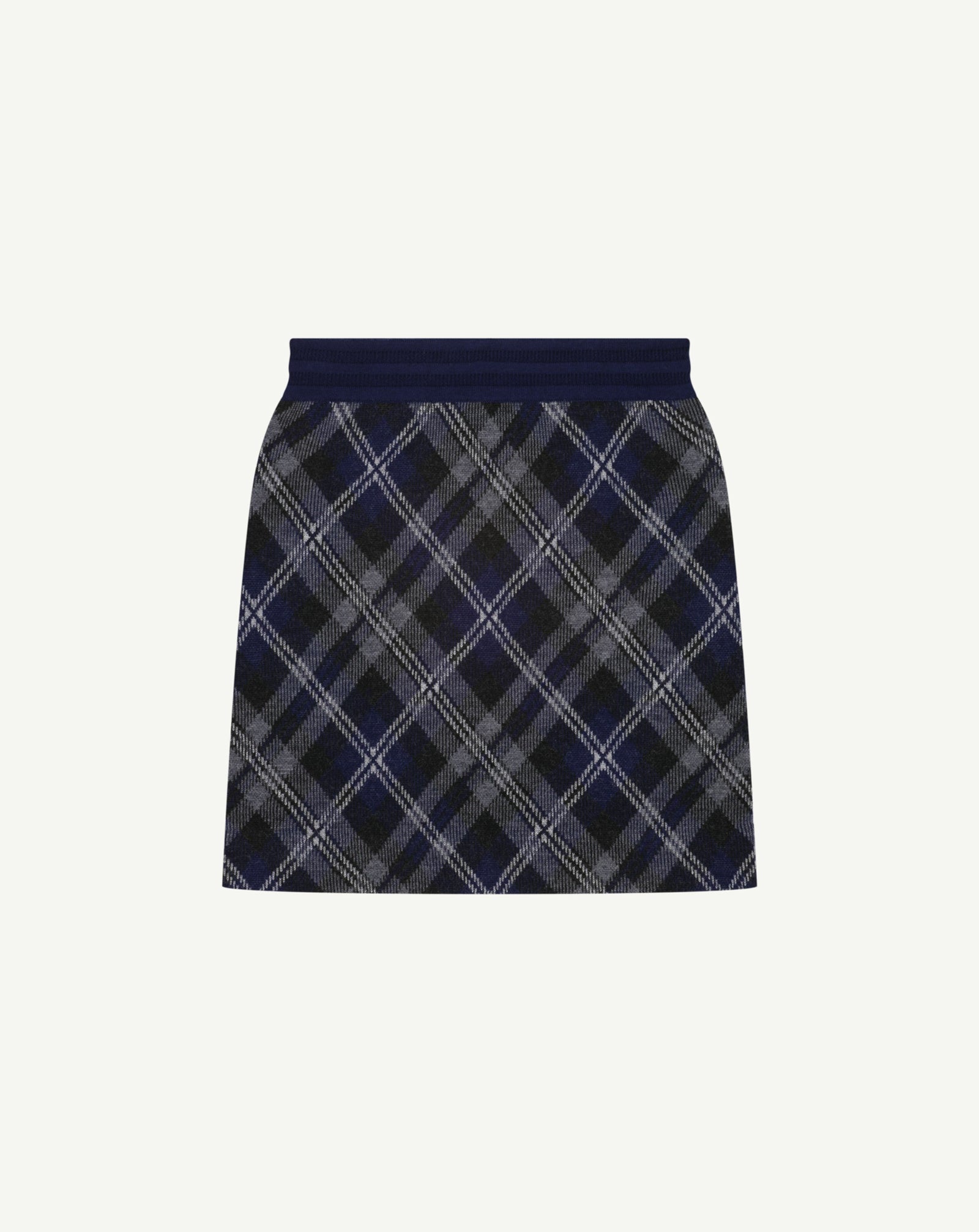 Mini jupe tartan-MARINE/GRIS METEORITE-88% laine 12% cachemire