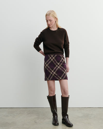 Mini jupe tartan-MURE/CHOCOLAT-88% laine 12% cachemire
