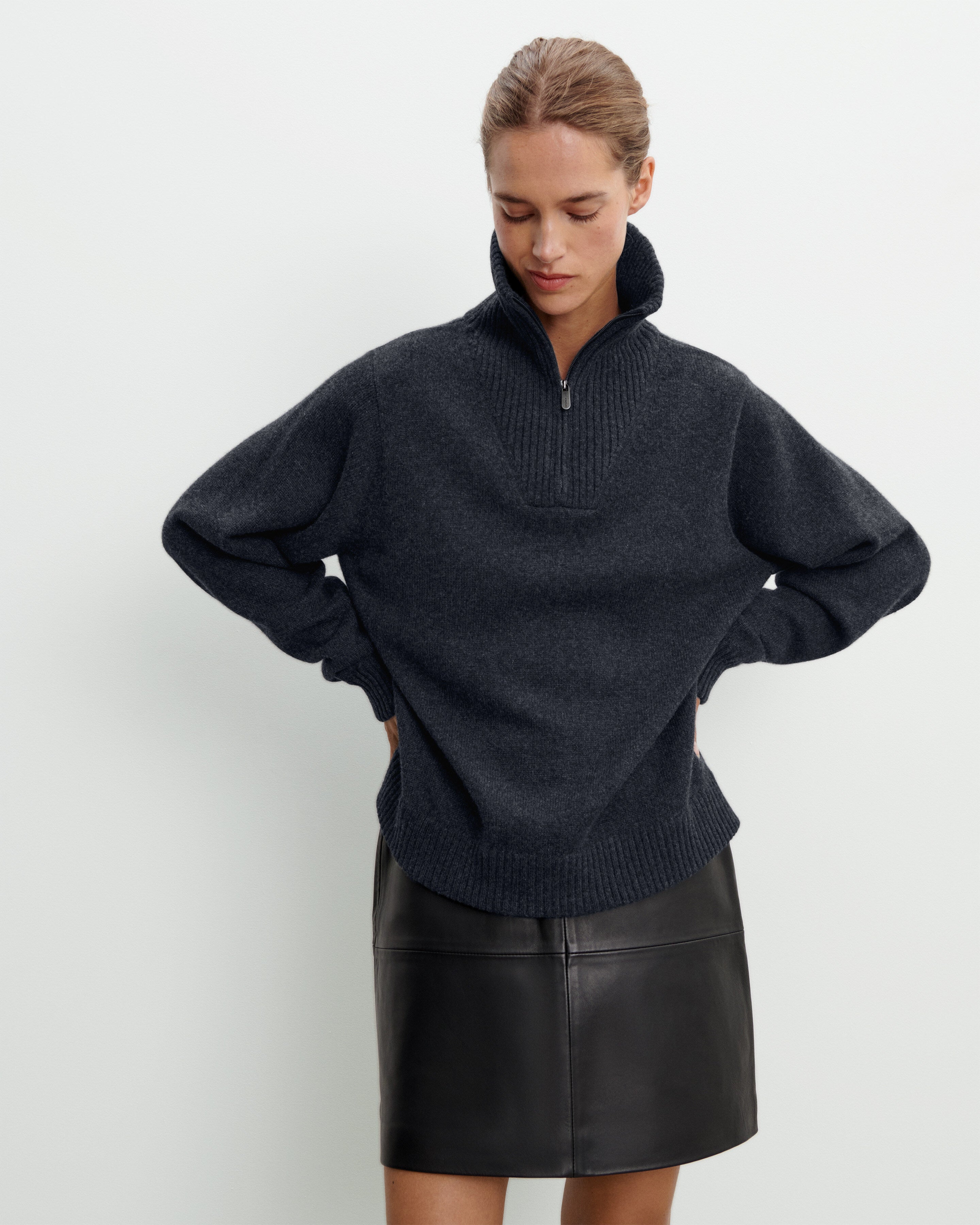 Pull camionneur ample-CHARBON-100% cachemire