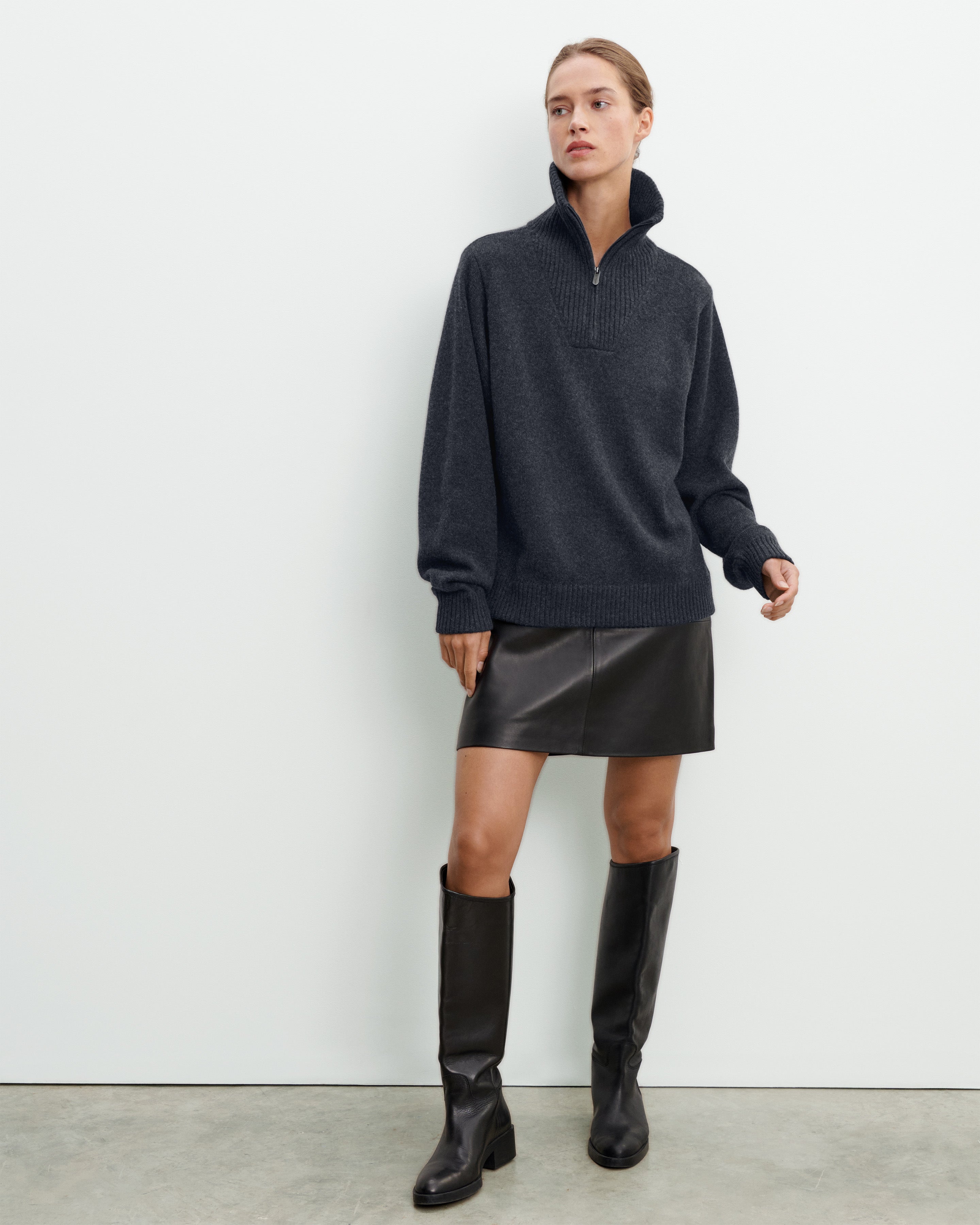 Pull camionneur ample-CHARBON-100% cachemire