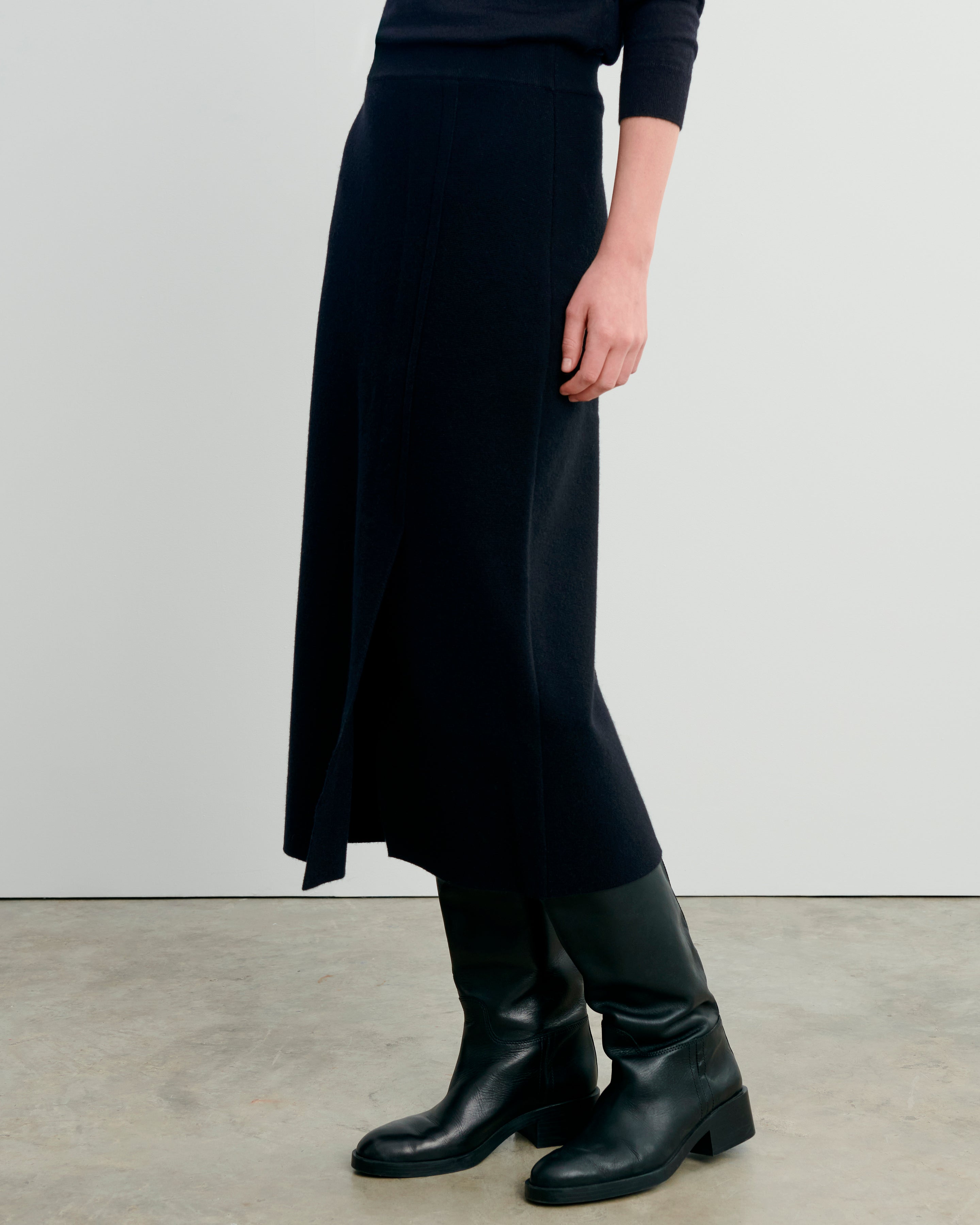 Jupe longue milano-NOIR-70% coton 30% cachemire