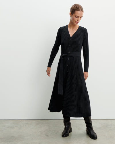 Robe longue à côtes-NOIR-70% cachemire 30% soie