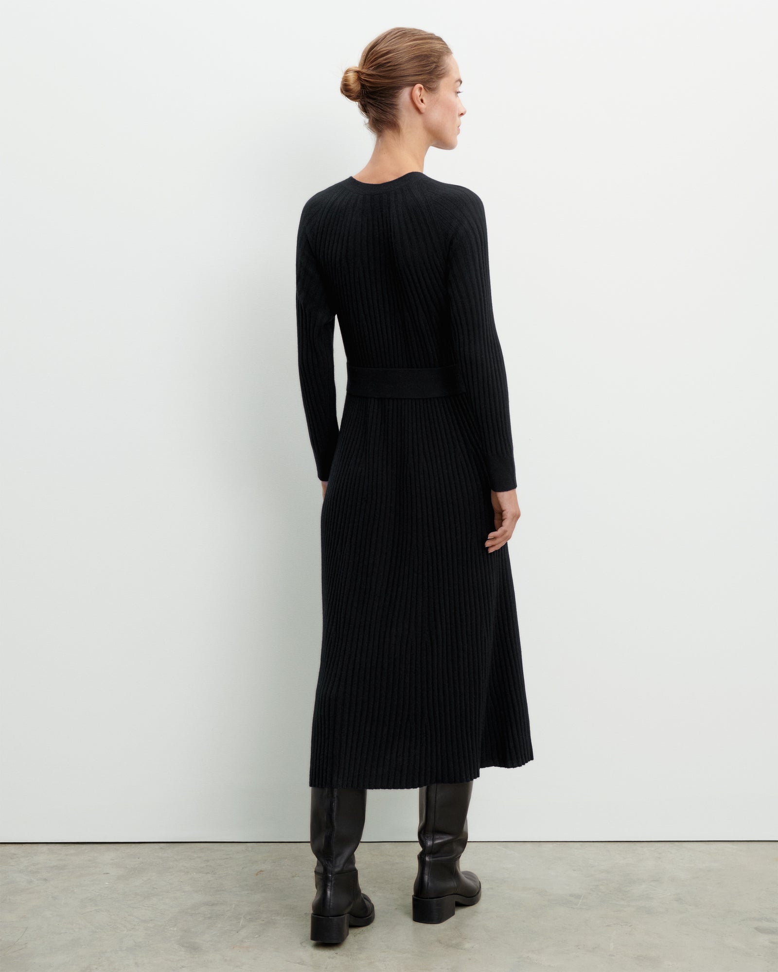 Robe longue à côtes-NOIR-70% cachemire 30% soie