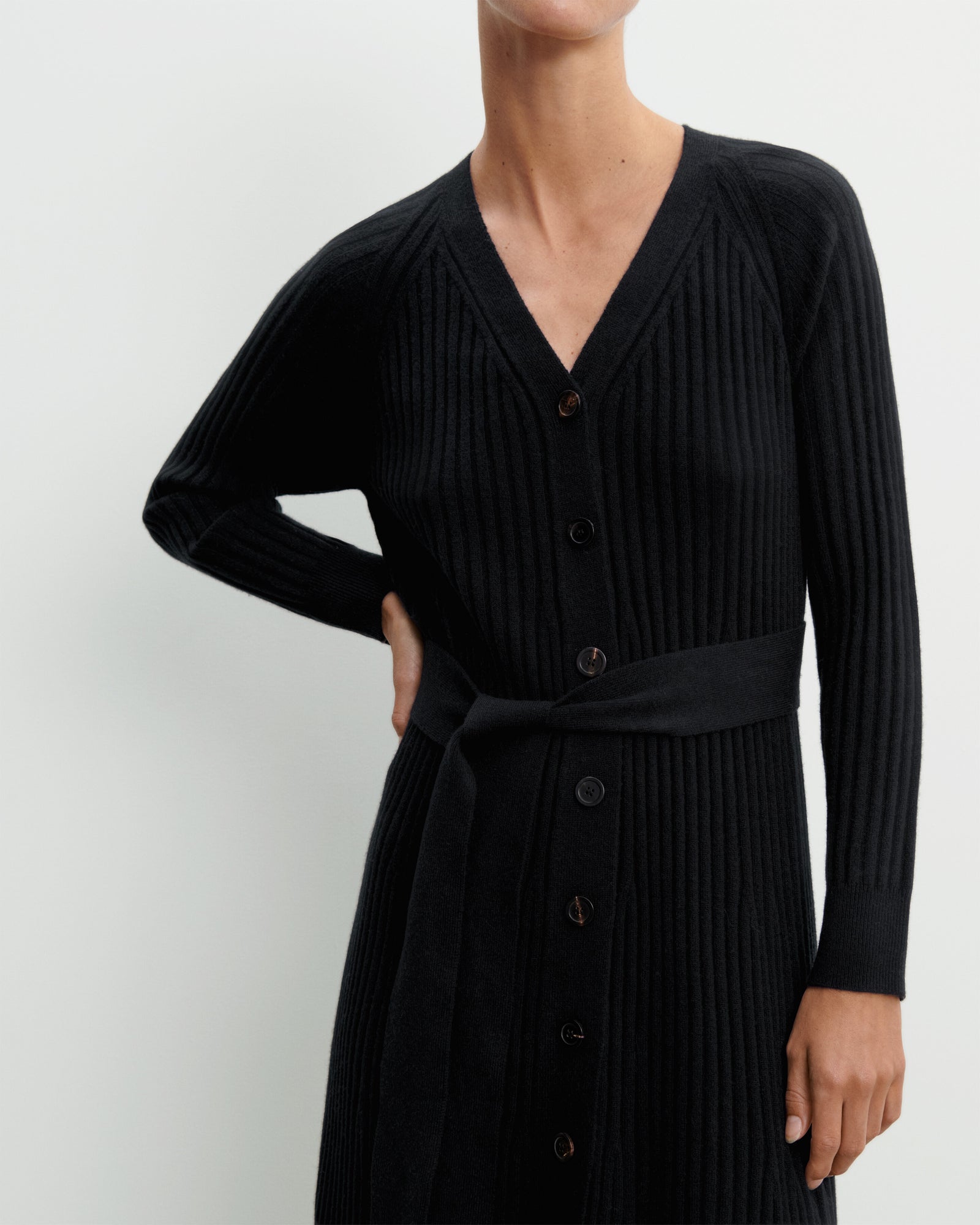 Robe longue à côtes-NOIR-70% cachemire 30% soie