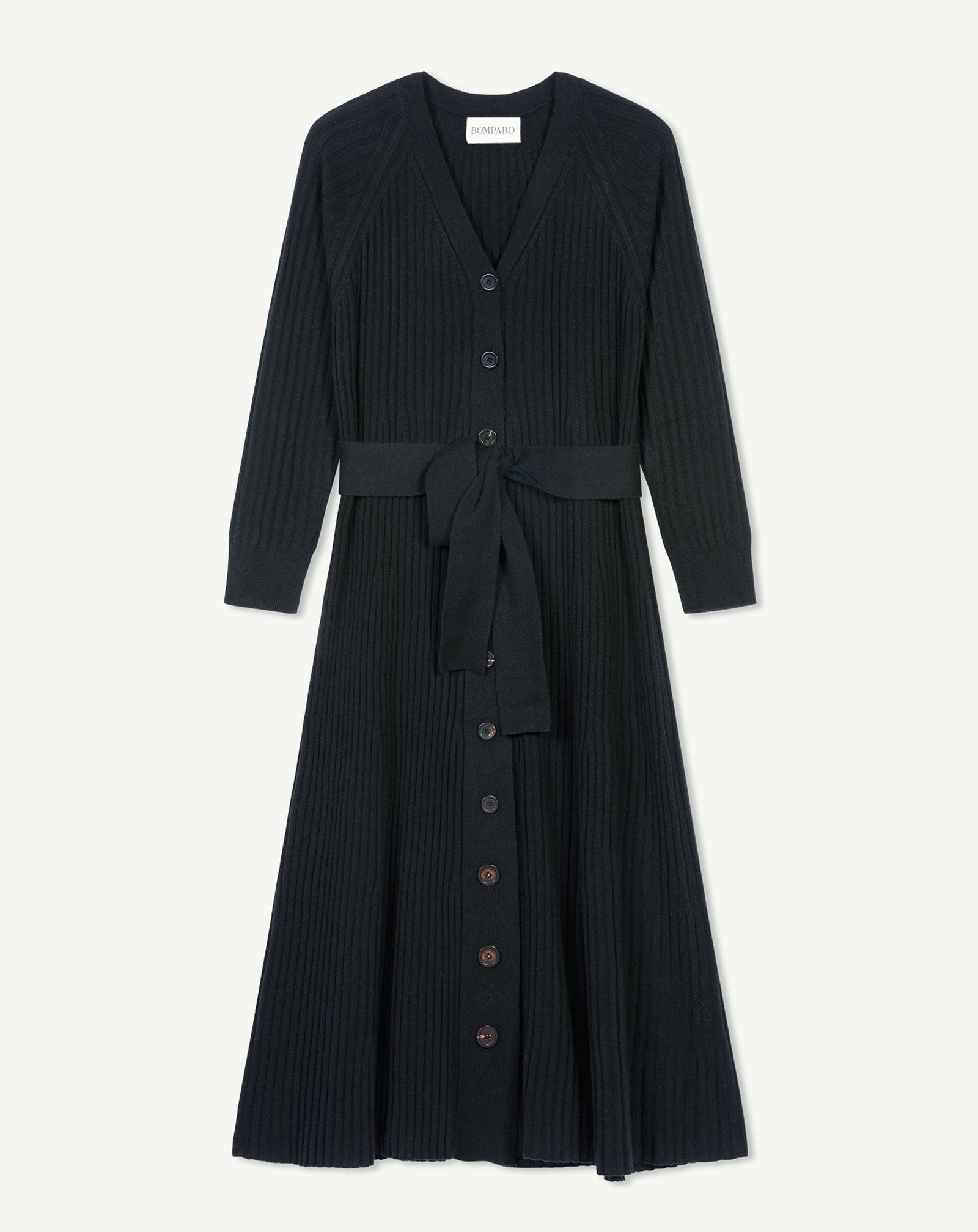 Robe longue à côtes-NOIR-70% cachemire 30% soie
