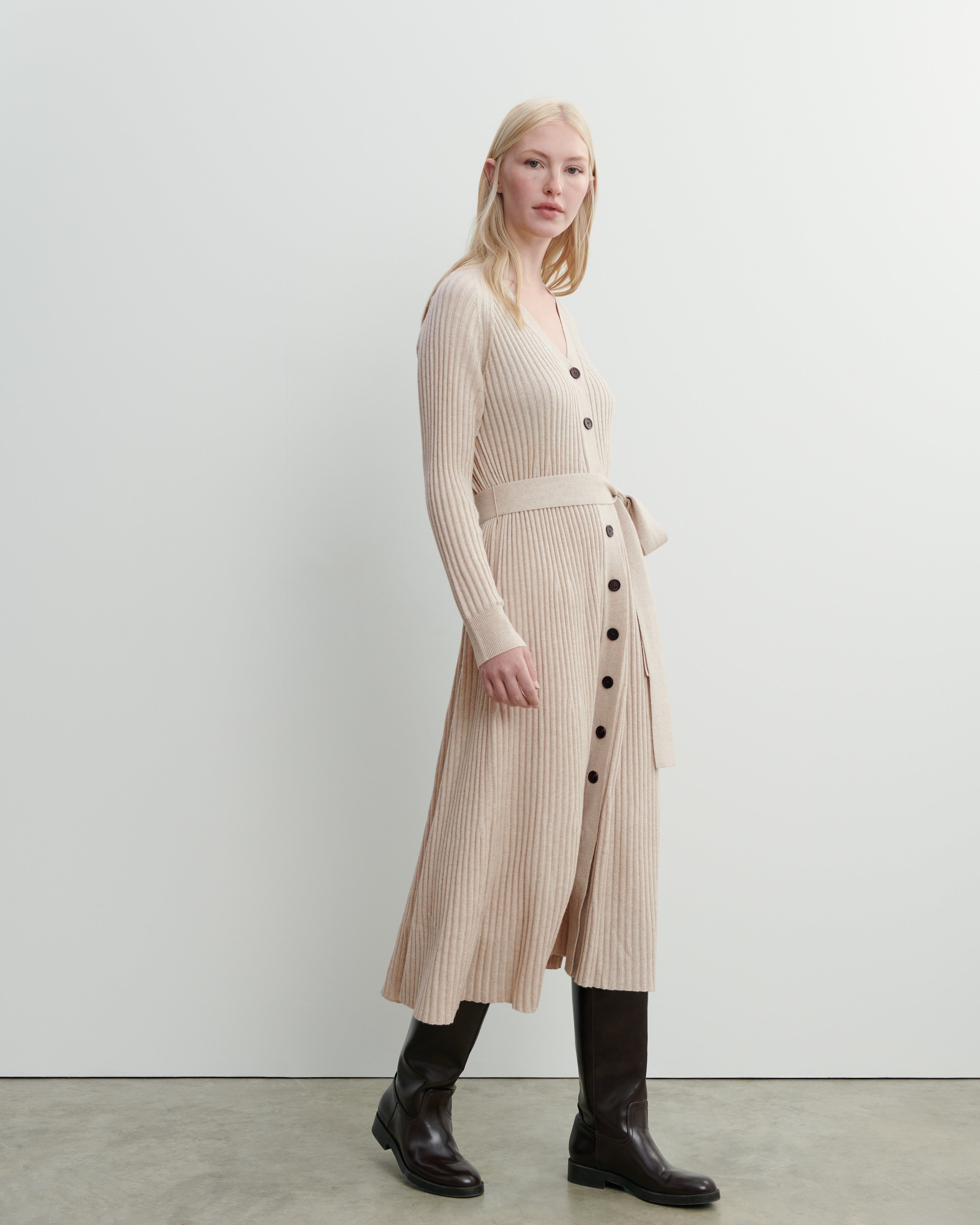 Robe longue à côtes-AVOINE-70% cachemire 30% soie