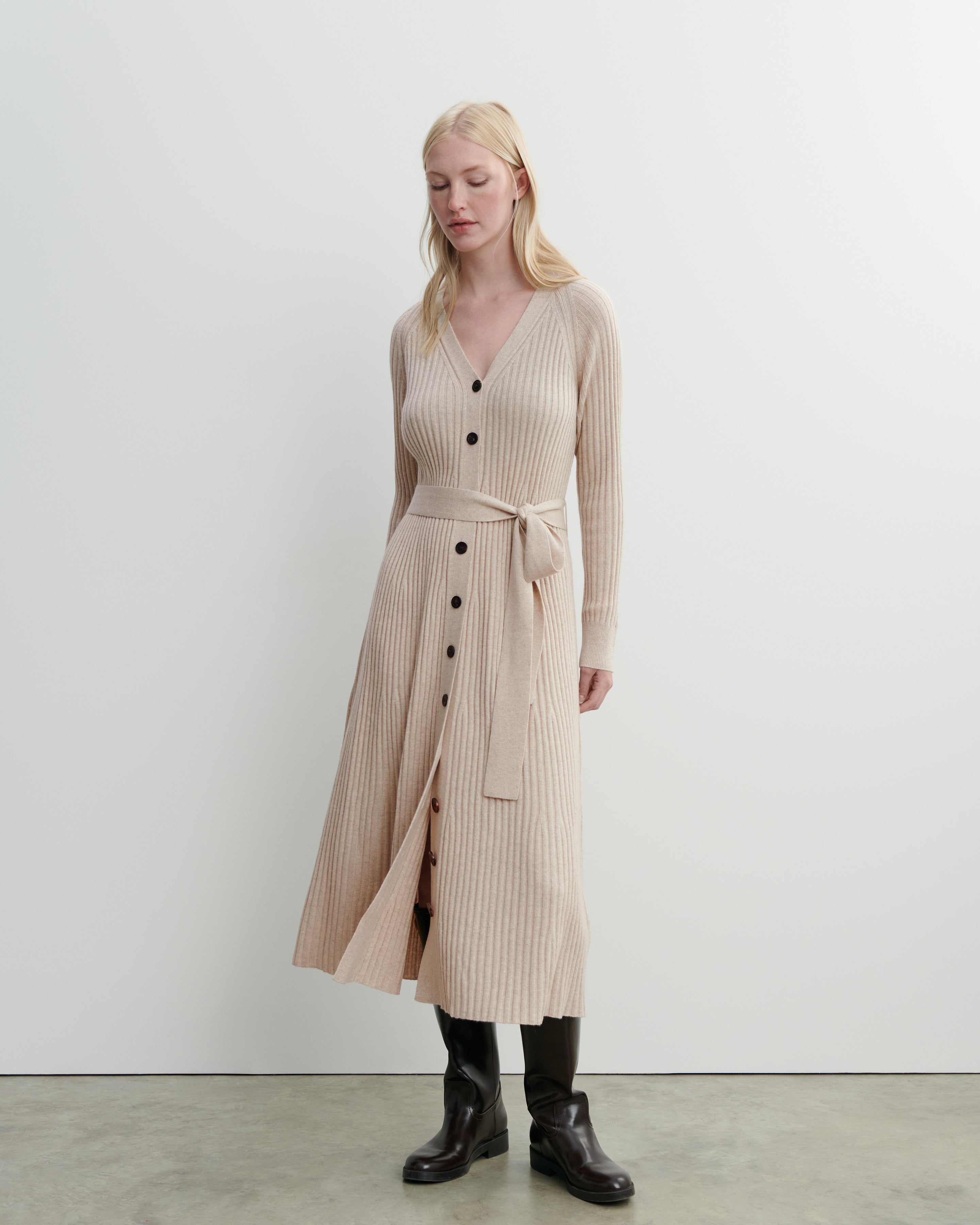 Robe longue à côtes-AVOINE-70% cachemire 30% soie