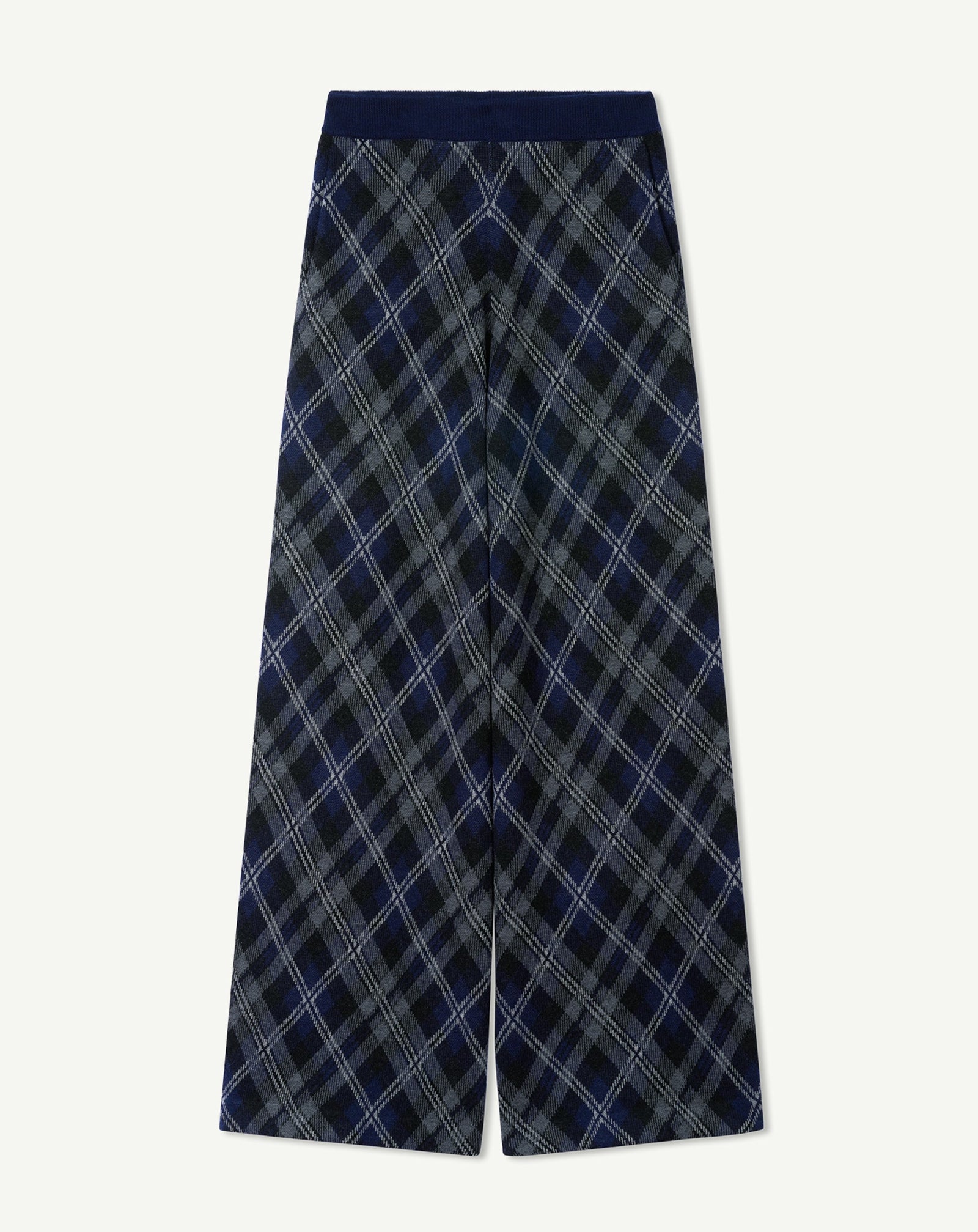 Pantalon tartan-MARINE/GRIS METEORITE-88% laine 12% cachemire