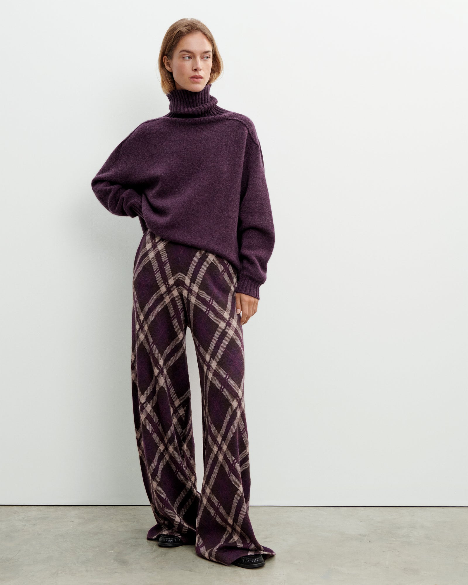 Pantalon tartan-MURE/CHOCOLAT-88% laine 12% cachemire