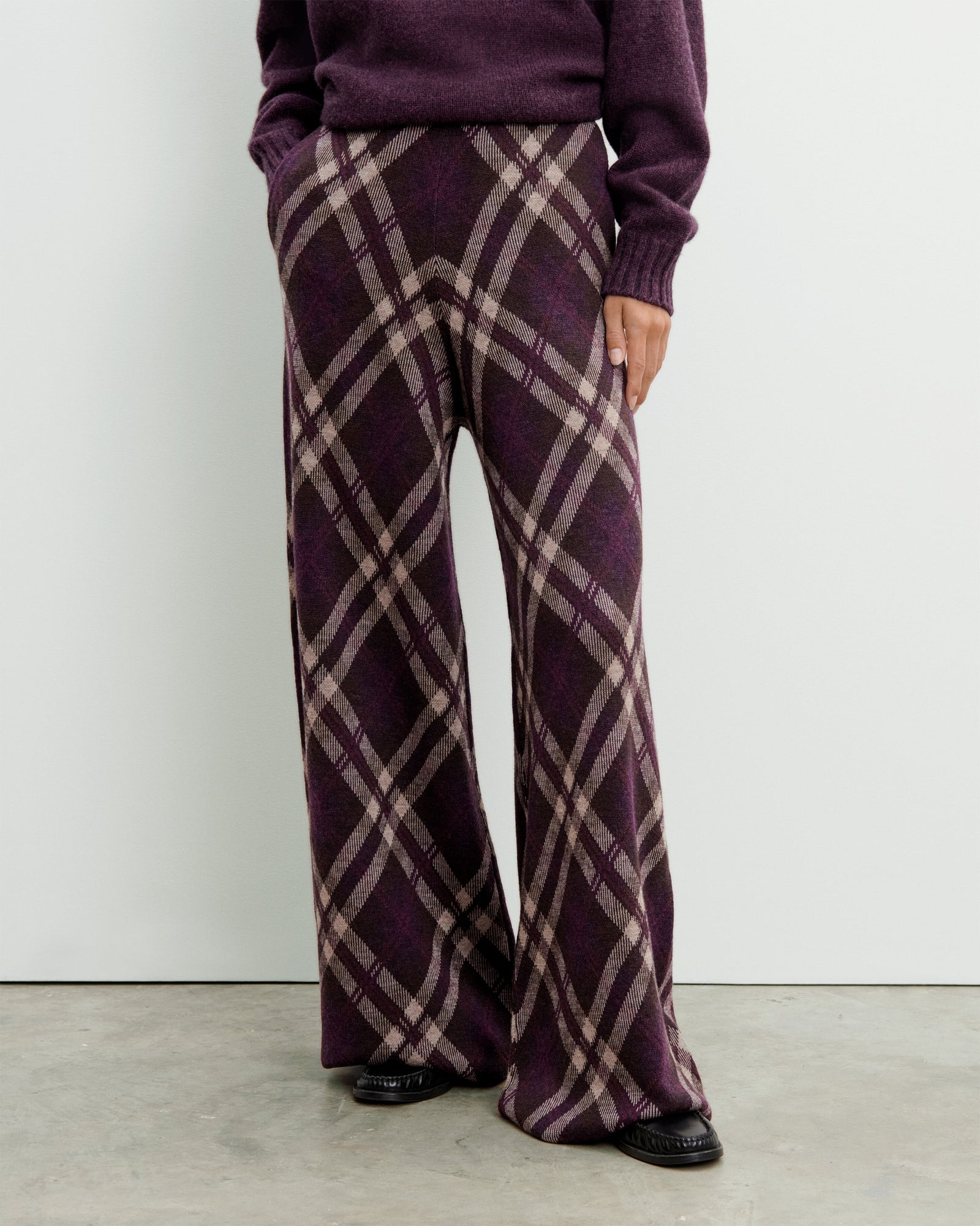Pantalon tartan-MURE/CHOCOLAT-88% laine 12% cachemire