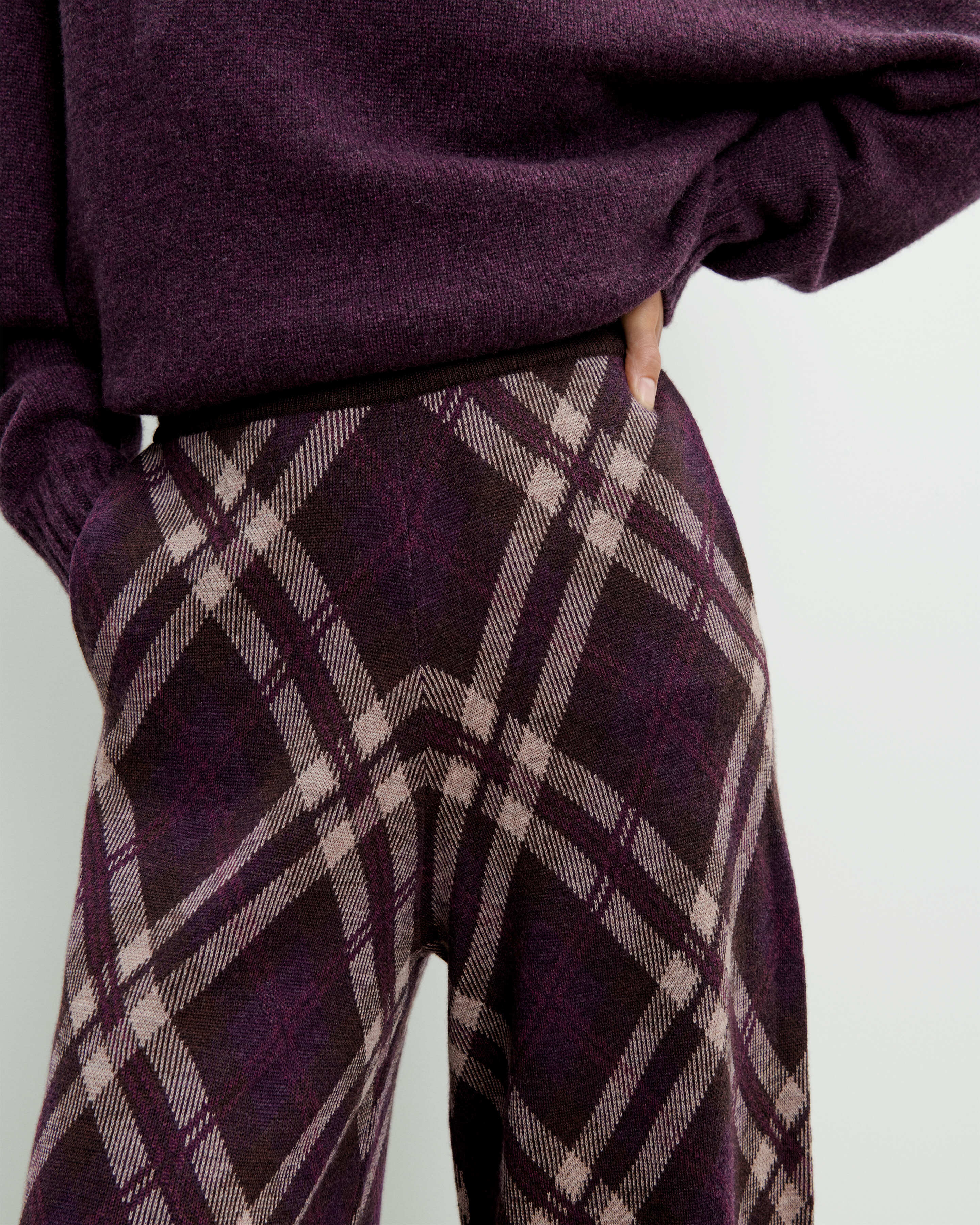 Pantalon tartan-MURE/CHOCOLAT-88% laine 12% cachemire