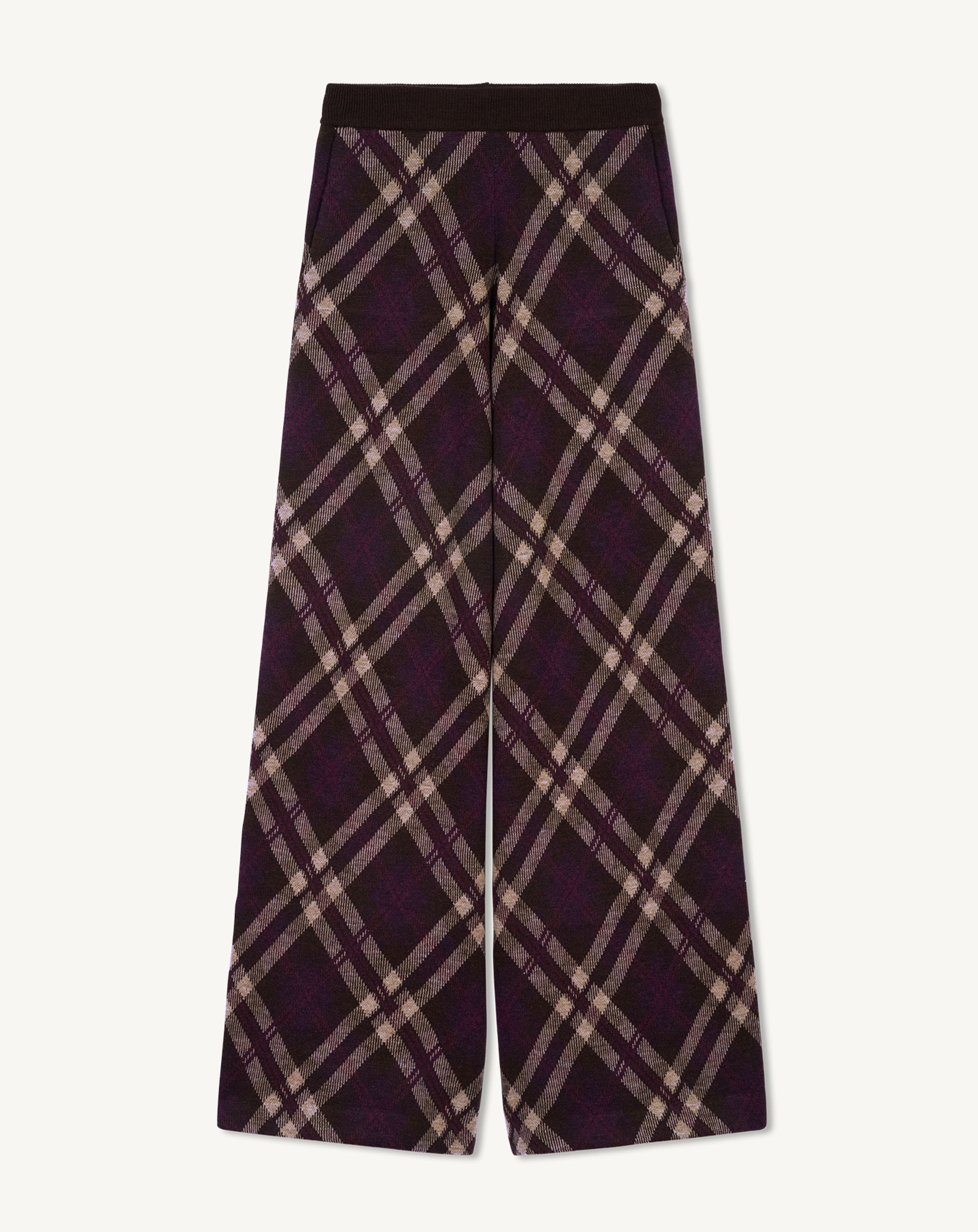 Pantalon tartan-MURE/CHOCOLAT-88% laine 12% cachemire