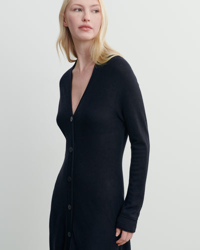 Robe col V minimaliste-NOIR-90% laine 10% cachemire