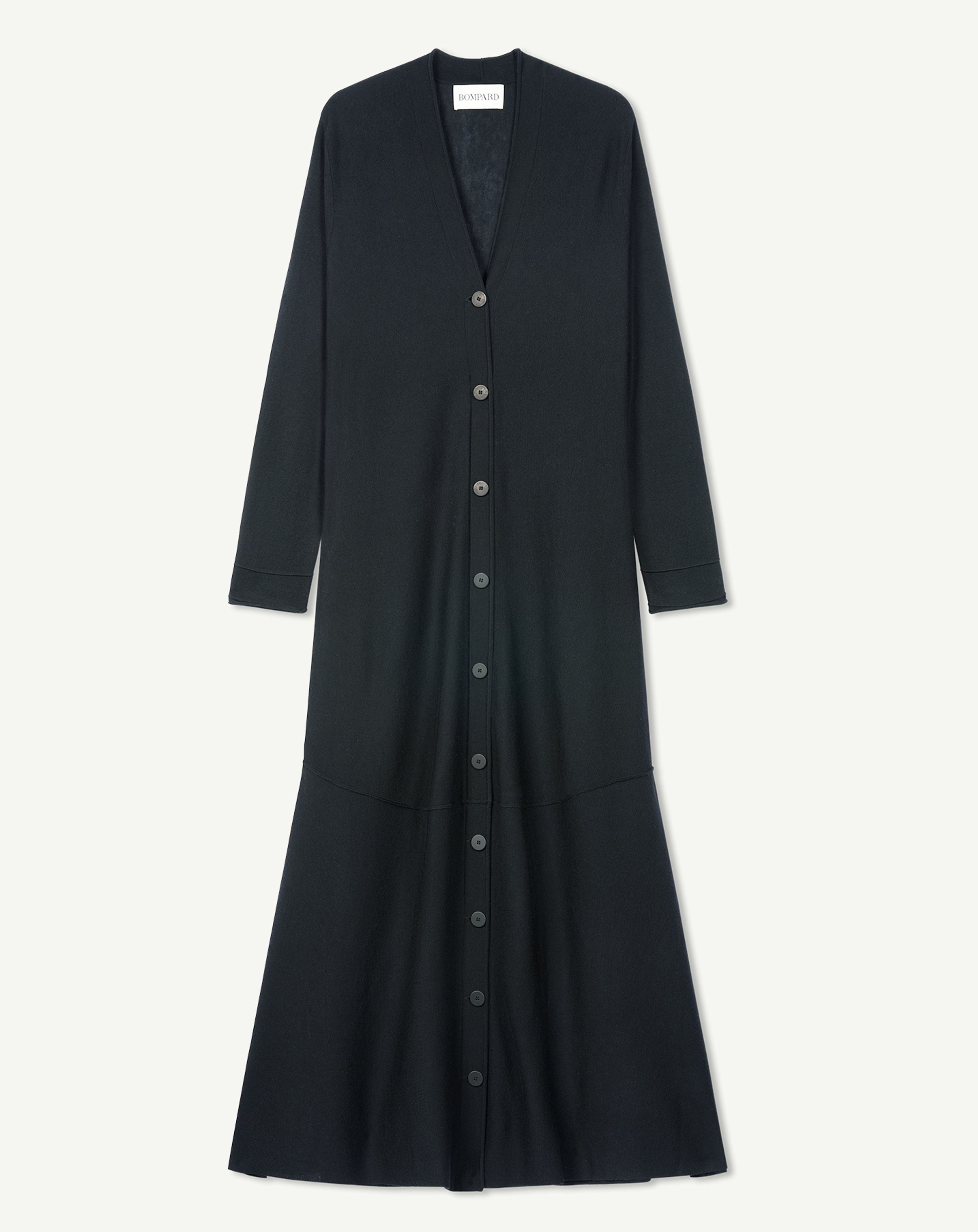 Robe col V minimaliste-NOIR-90% laine 10% cachemire