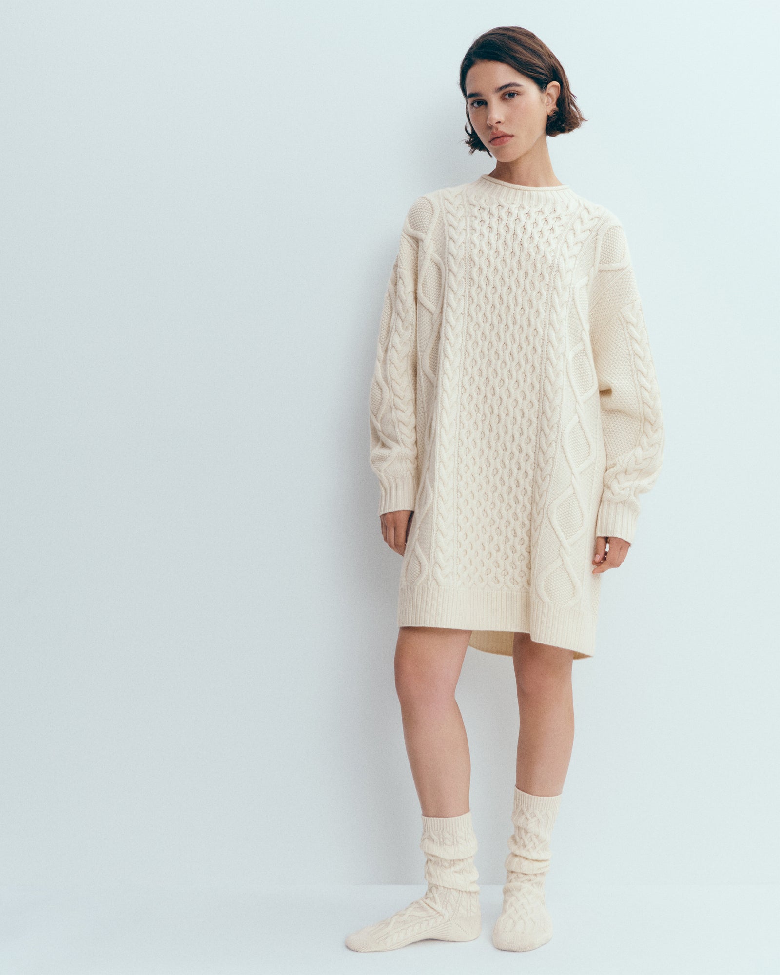 Robe pull à torsades-ECRU-100% cachemire