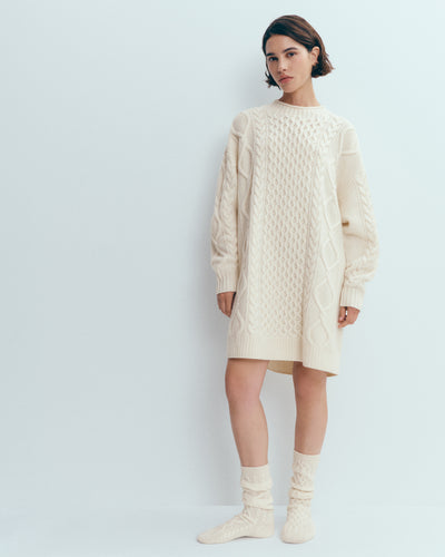 Robe pull à torsades-ECRU-100% cachemire