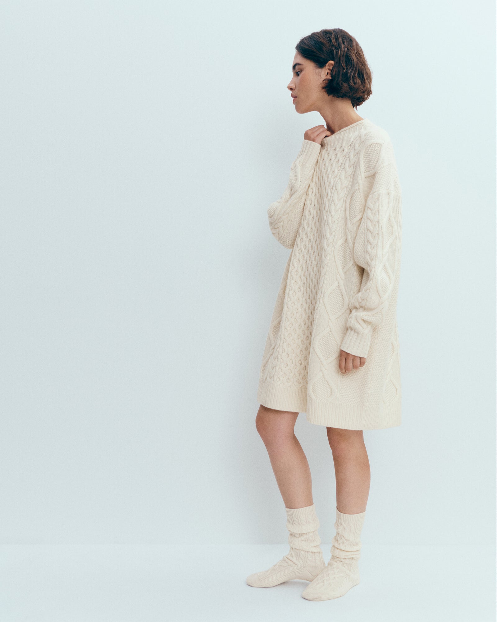 Robe pull à torsades-ECRU-100% cachemire