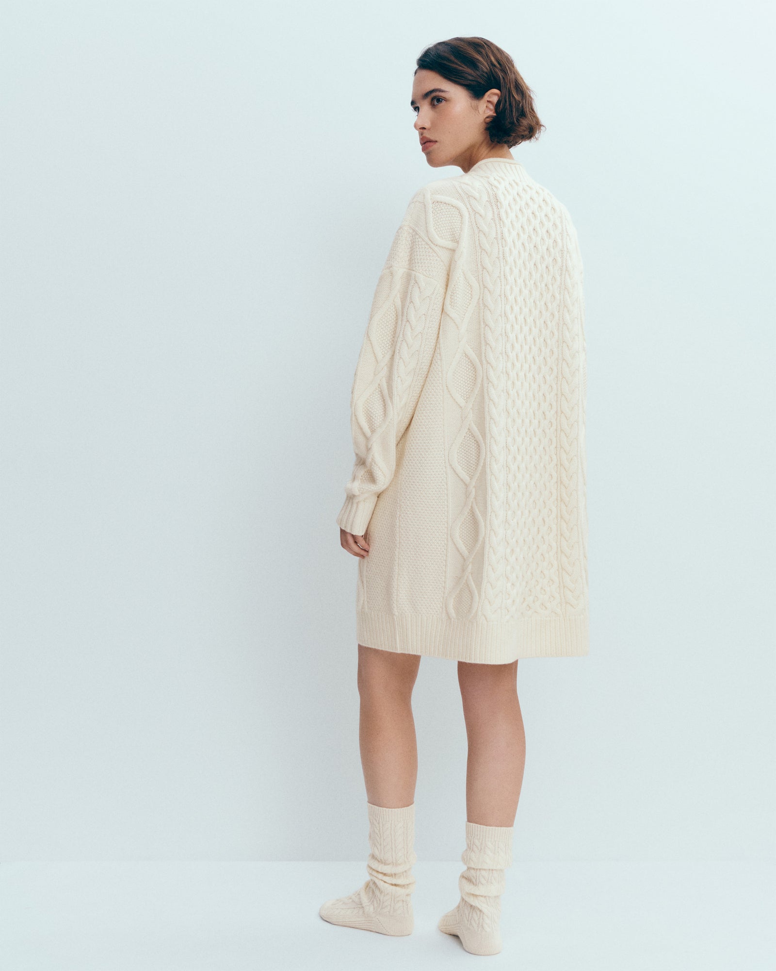 Robe pull à torsades-ECRU-100% cachemire