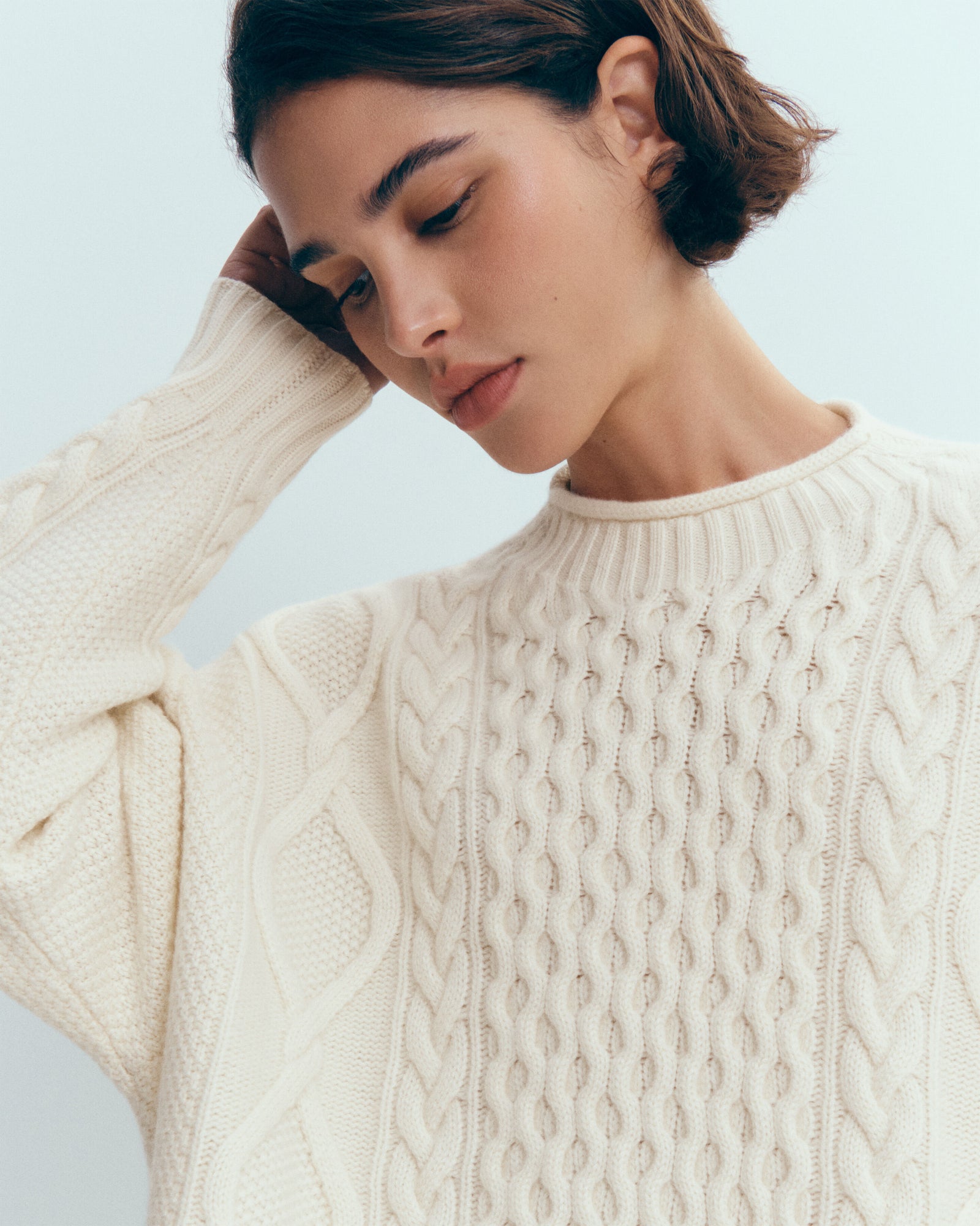 Robe pull à torsades-ECRU-100% cachemire