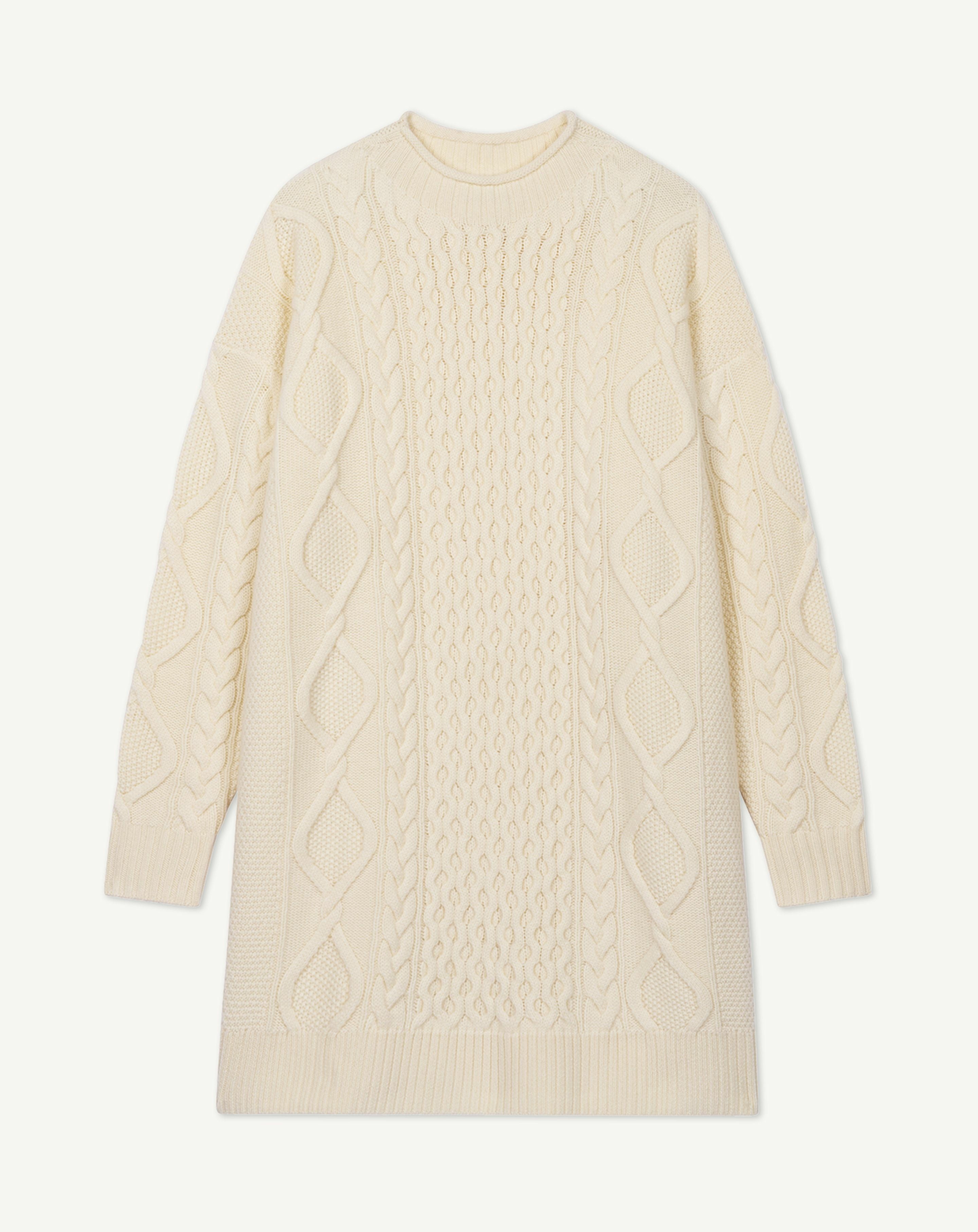 Robe pull à torsades-ECRU-100% cachemire