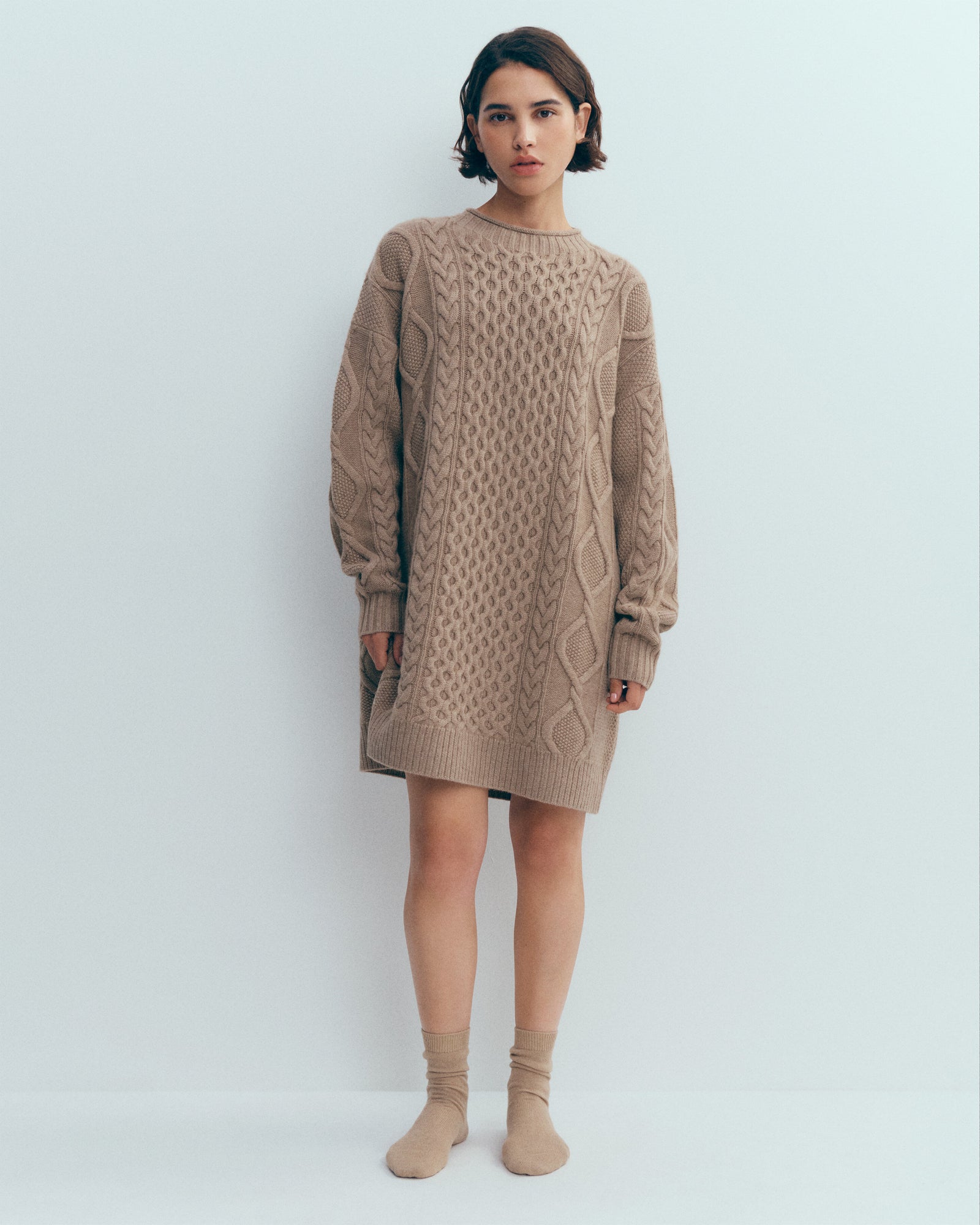 Robe pull à torsades-GREIGE-100% cachemire