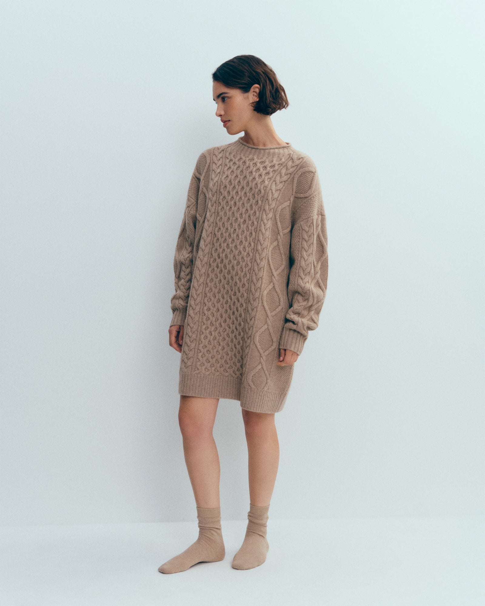 Robe pull à torsades-GREIGE-100% cachemire