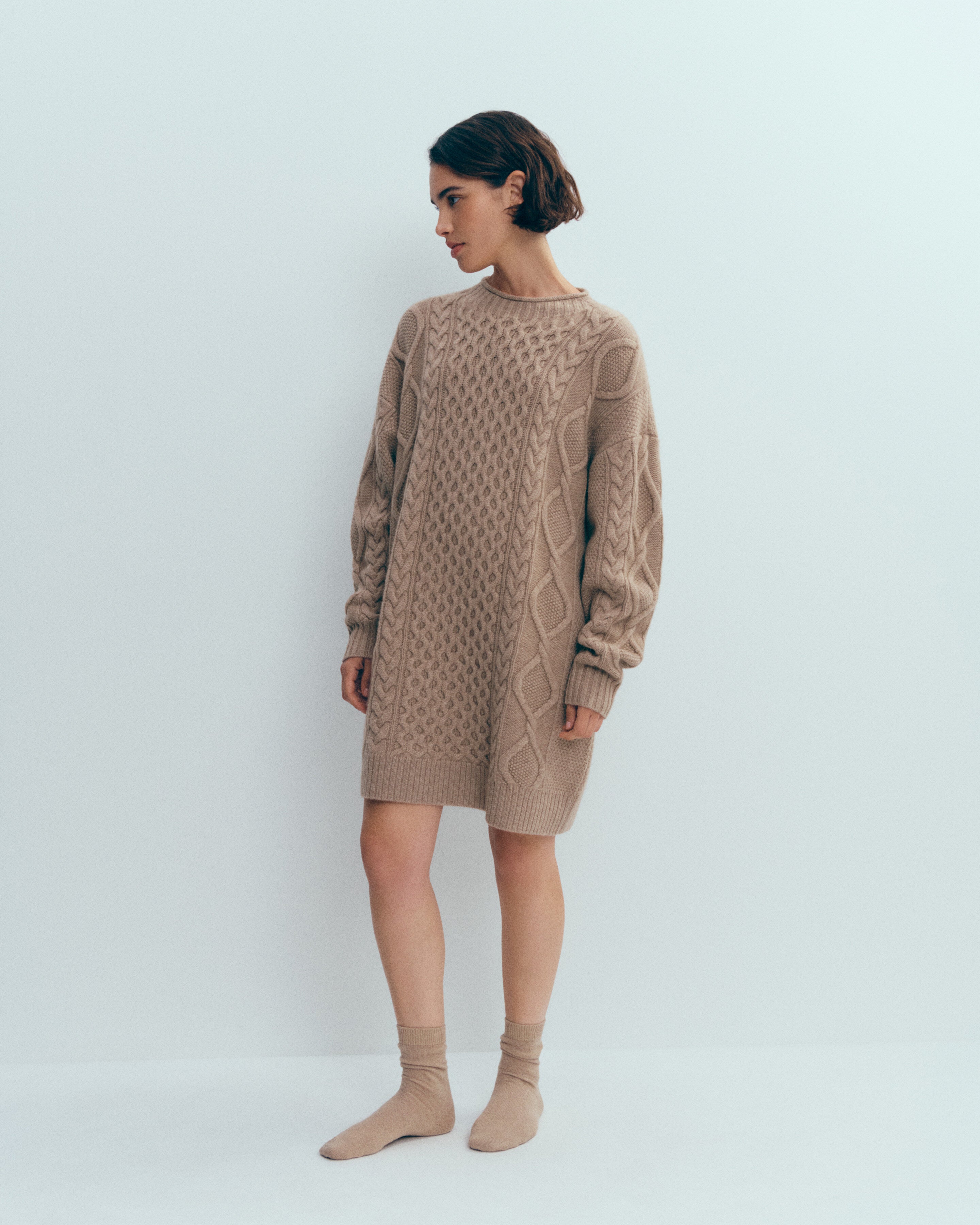 Robe pull à torsades-GREIGE-100% cachemire