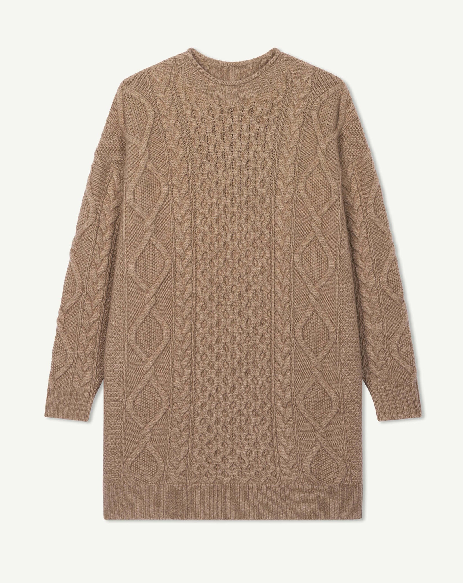 Robe pull à torsades-GREIGE-100% cachemire