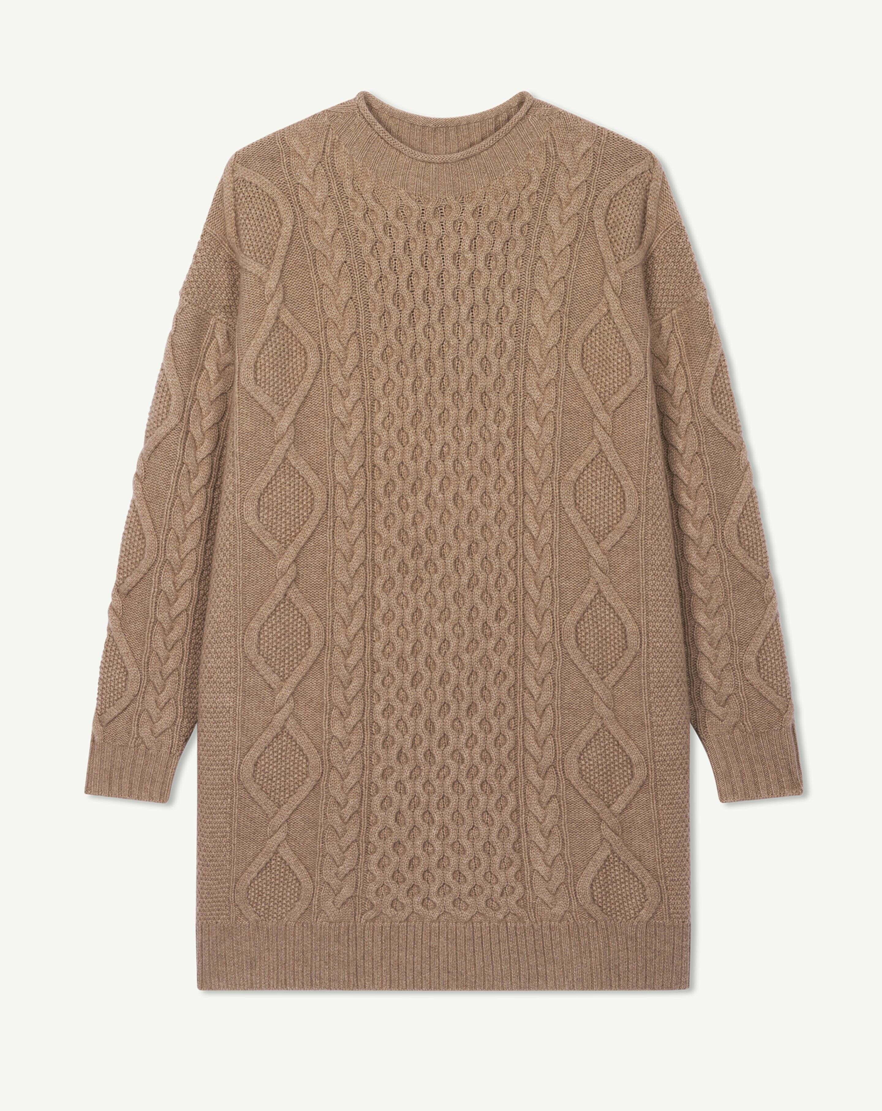 Robe pull à torsades-GREIGE-100% cachemire