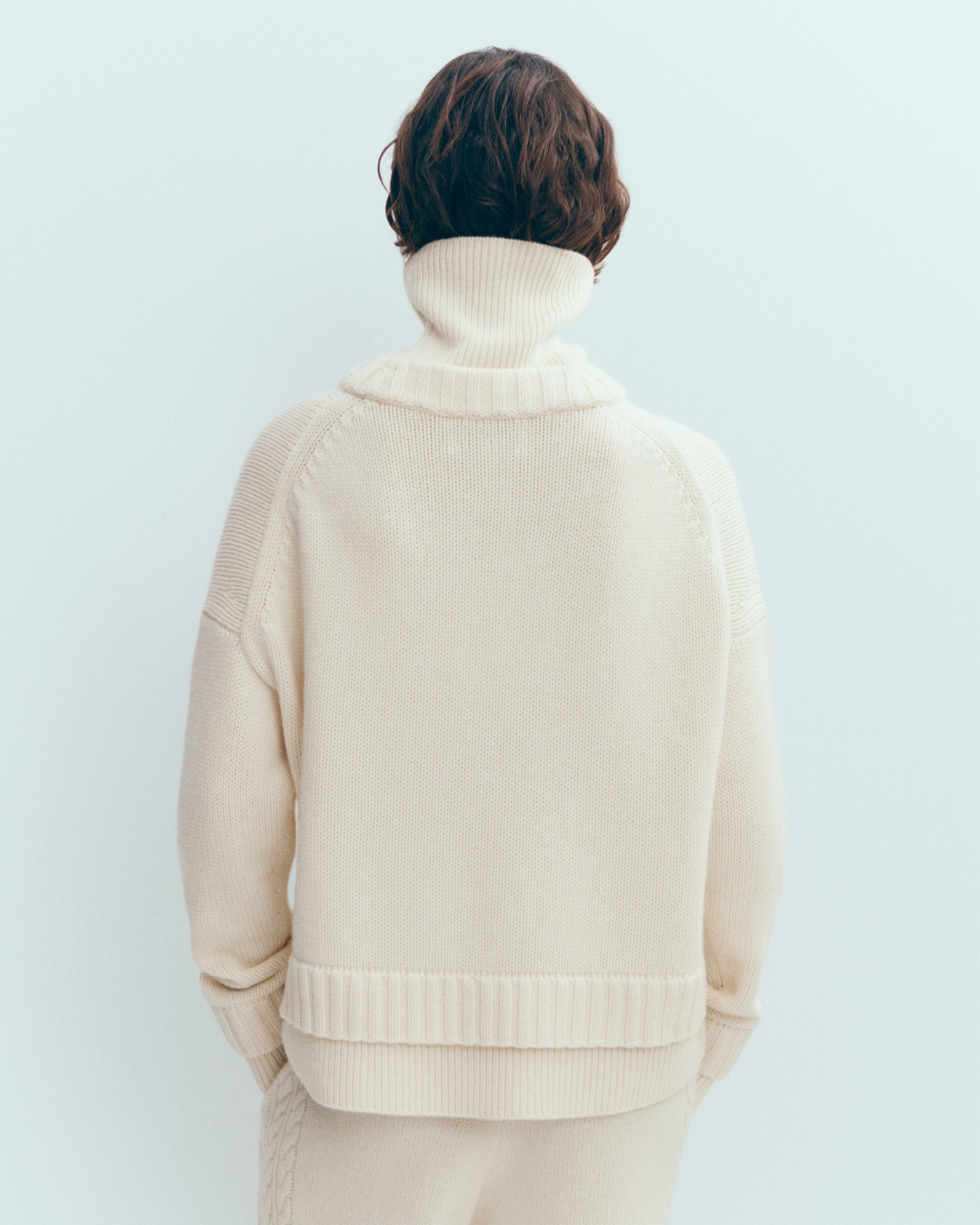 Col roulé effet doublé-ECRU-100% cachemire