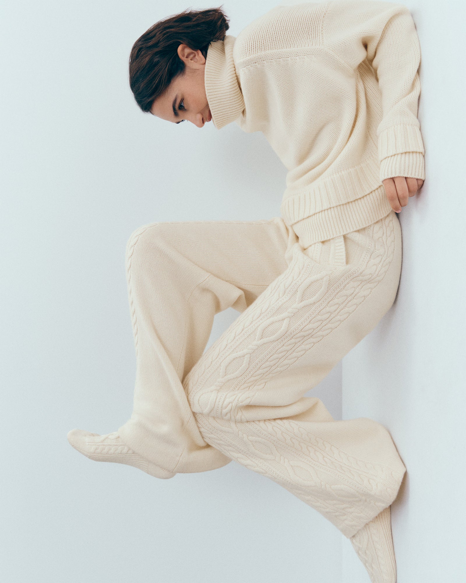 Col roulé effet doublé-ECRU-100% cachemire