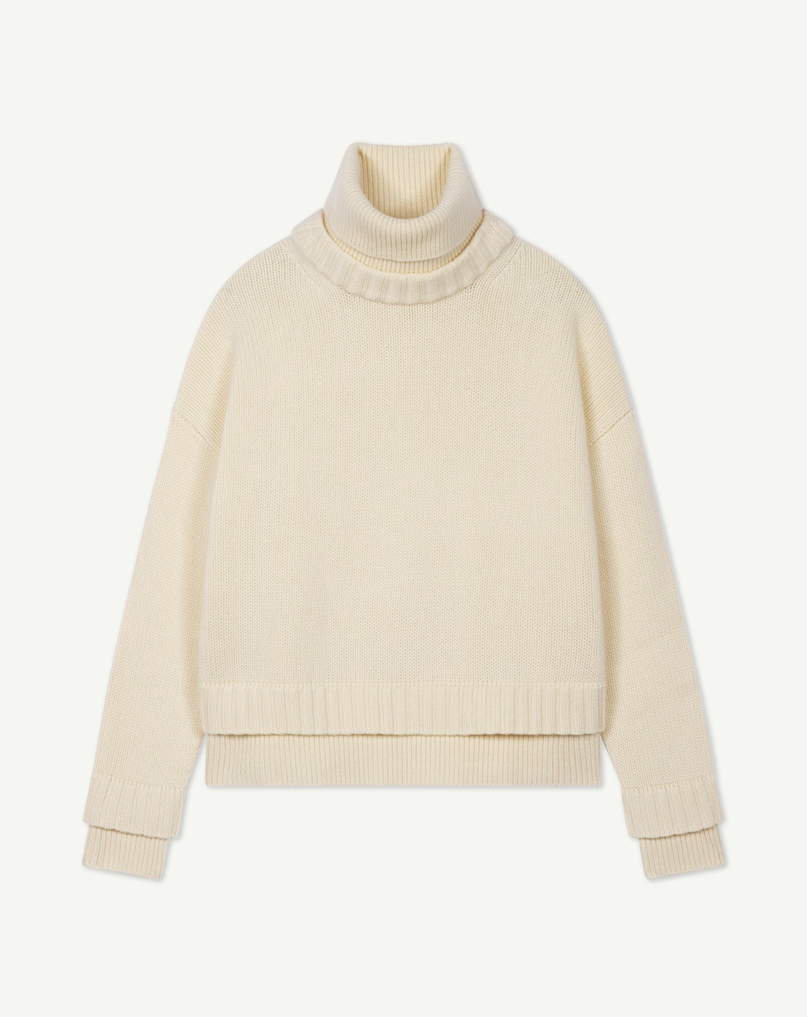 Col roulé effet doublé-ECRU-100% cachemire