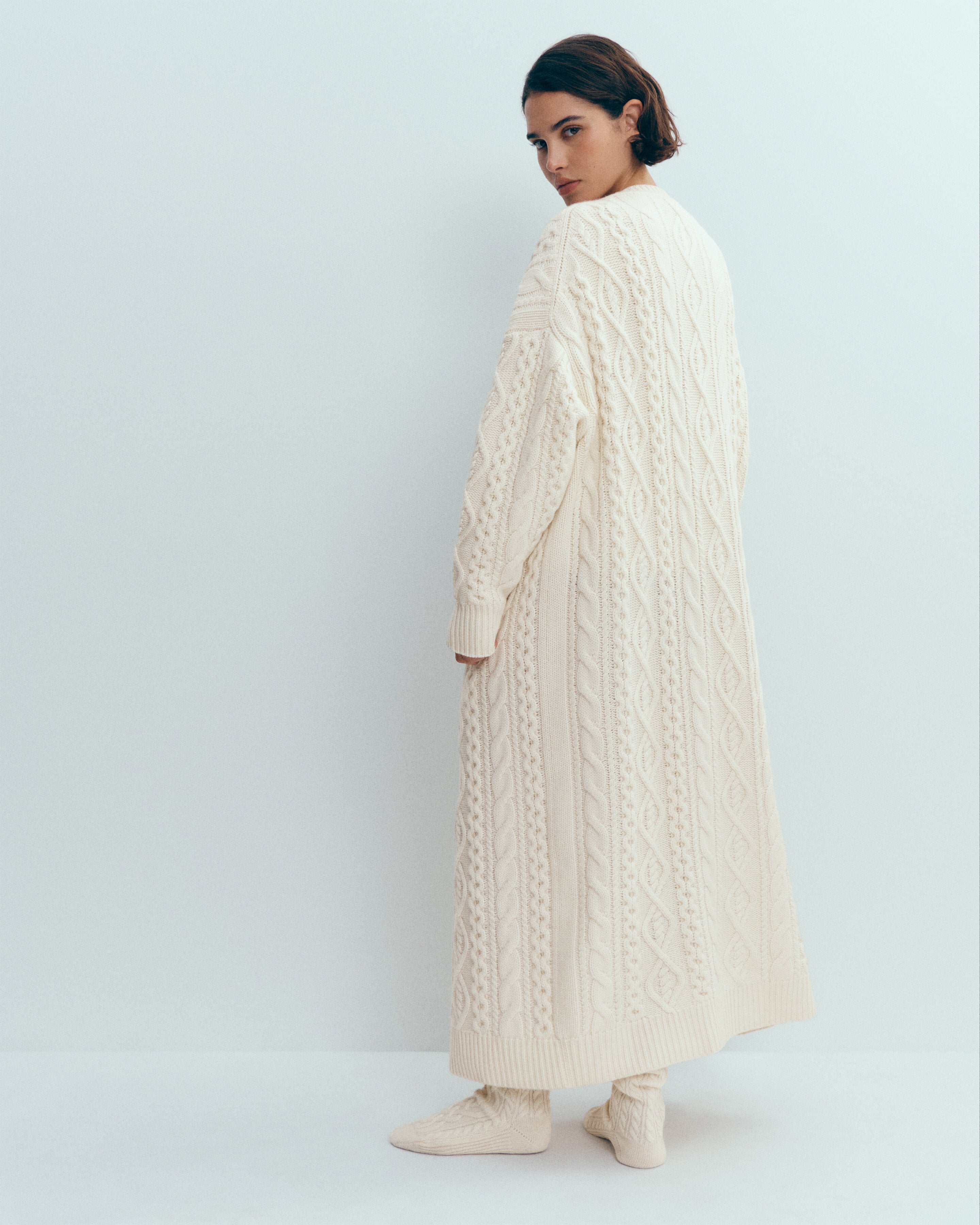 Cardigan long à torsades-ECRU-100% cachemire