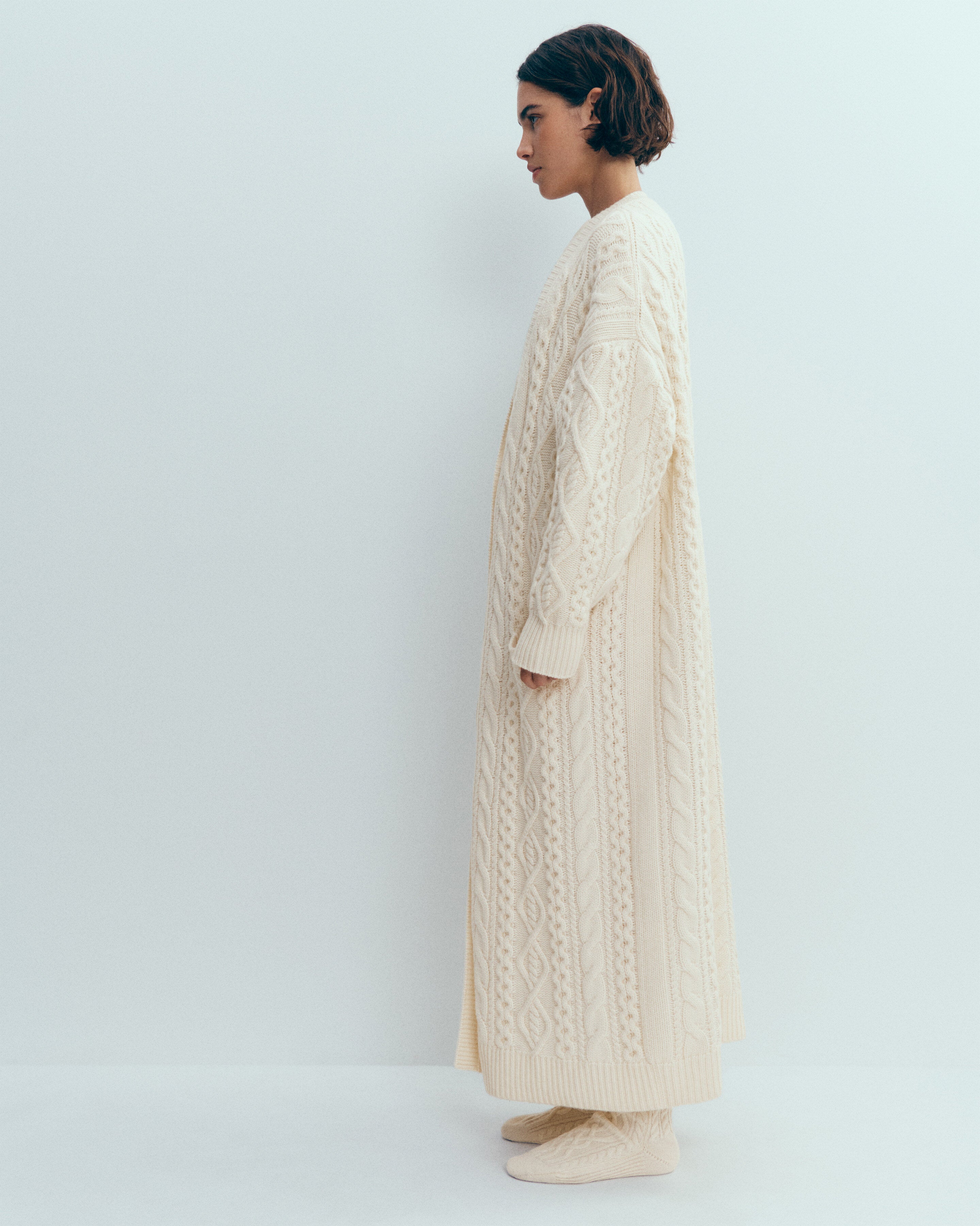 Cardigan long à torsades-ECRU-100% cachemire