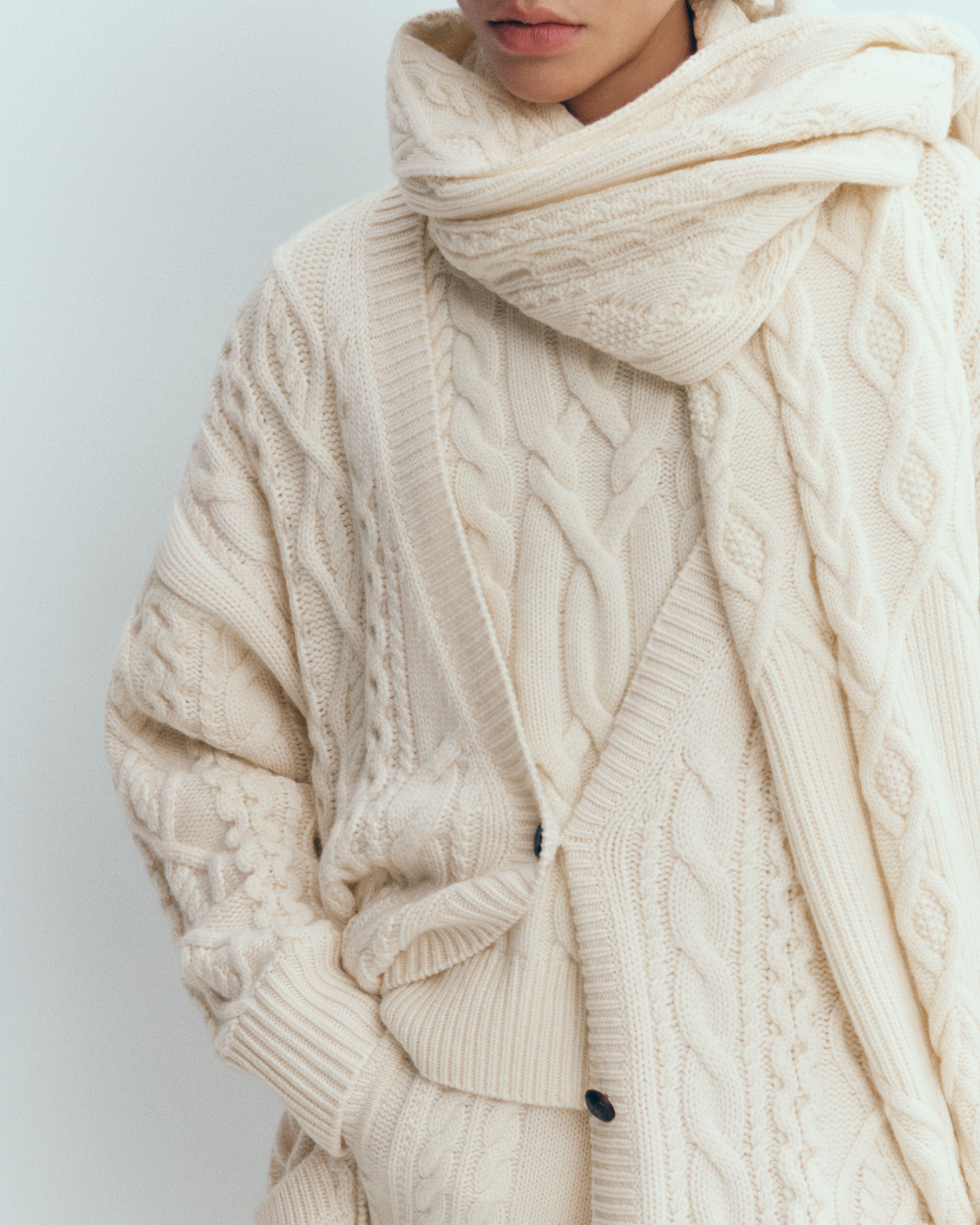 Cardigan long à torsades-ECRU-100% cachemire