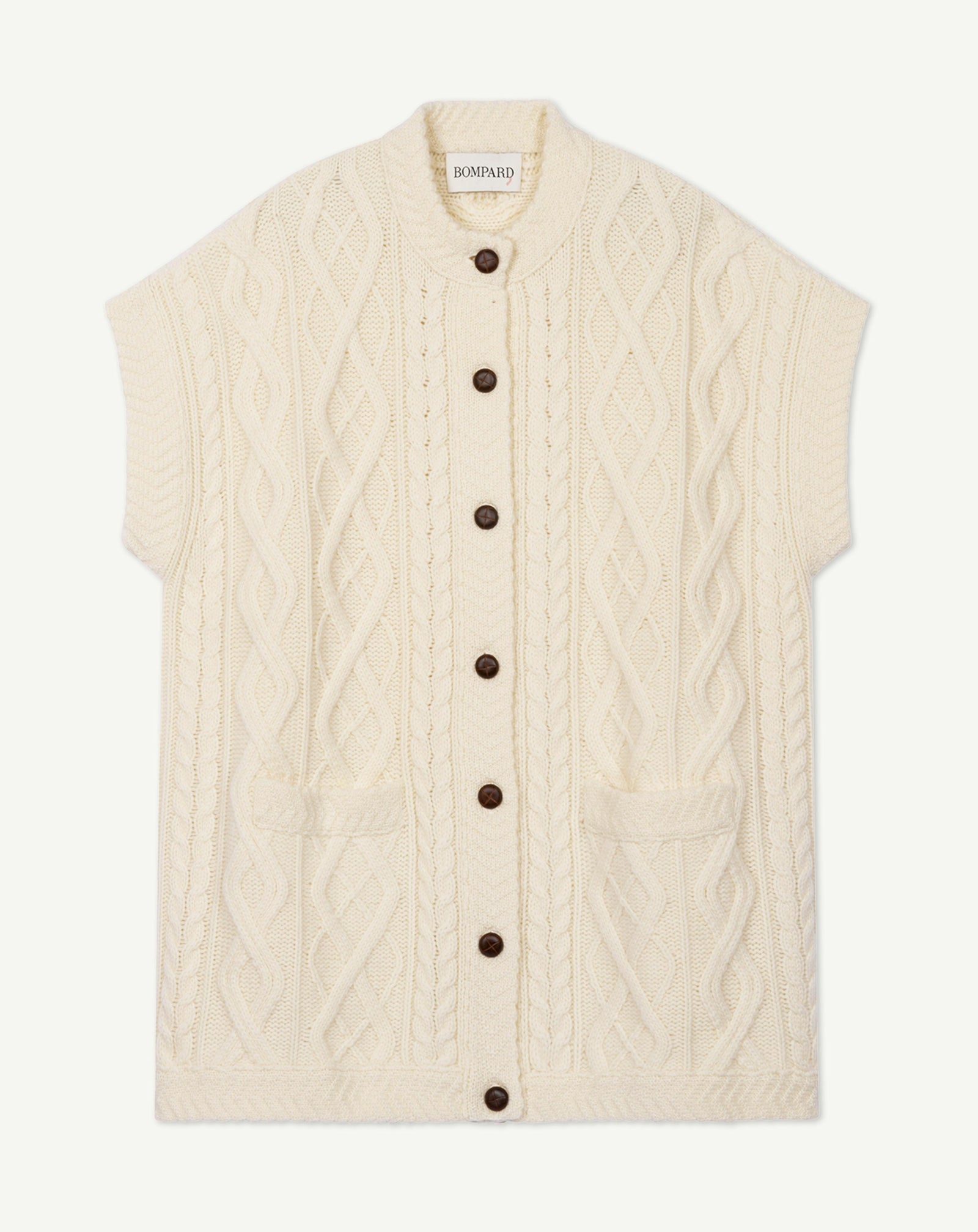 Veste sans manches à torsades-ECRU-100% cachemire