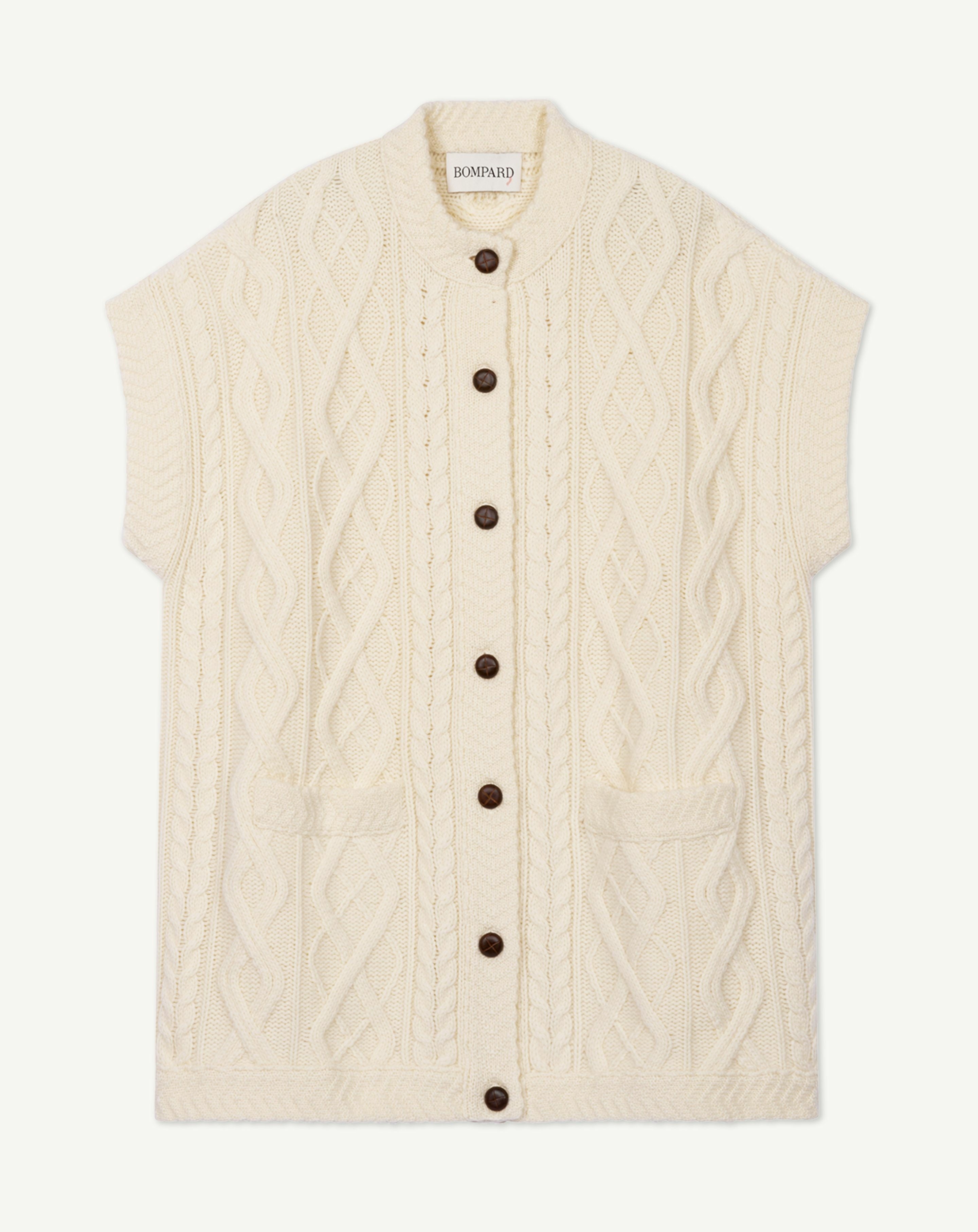 Veste sans manches à torsades-ECRU-100% cachemire