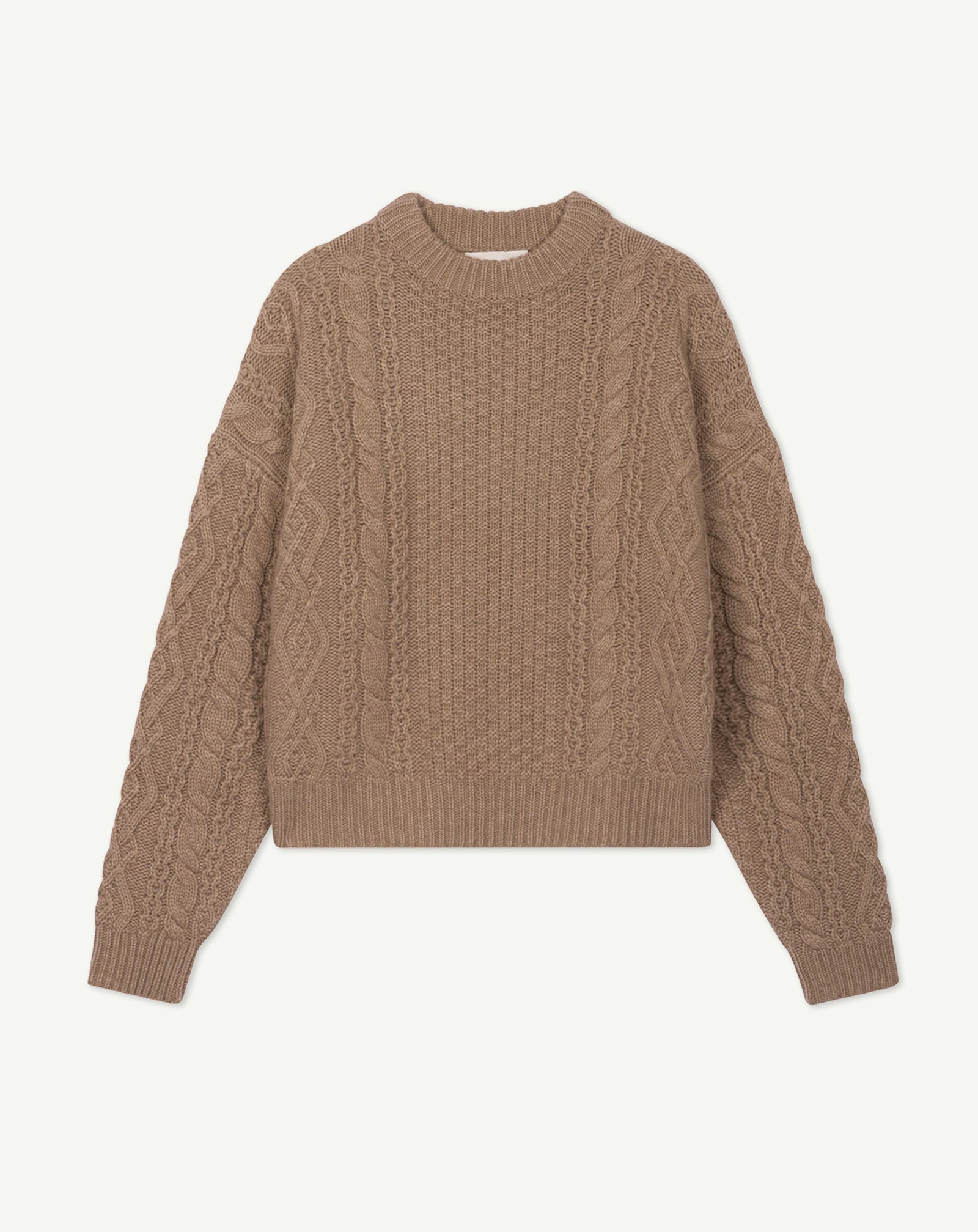 Pull col rond à torsades-GREIGE-100% cachemire