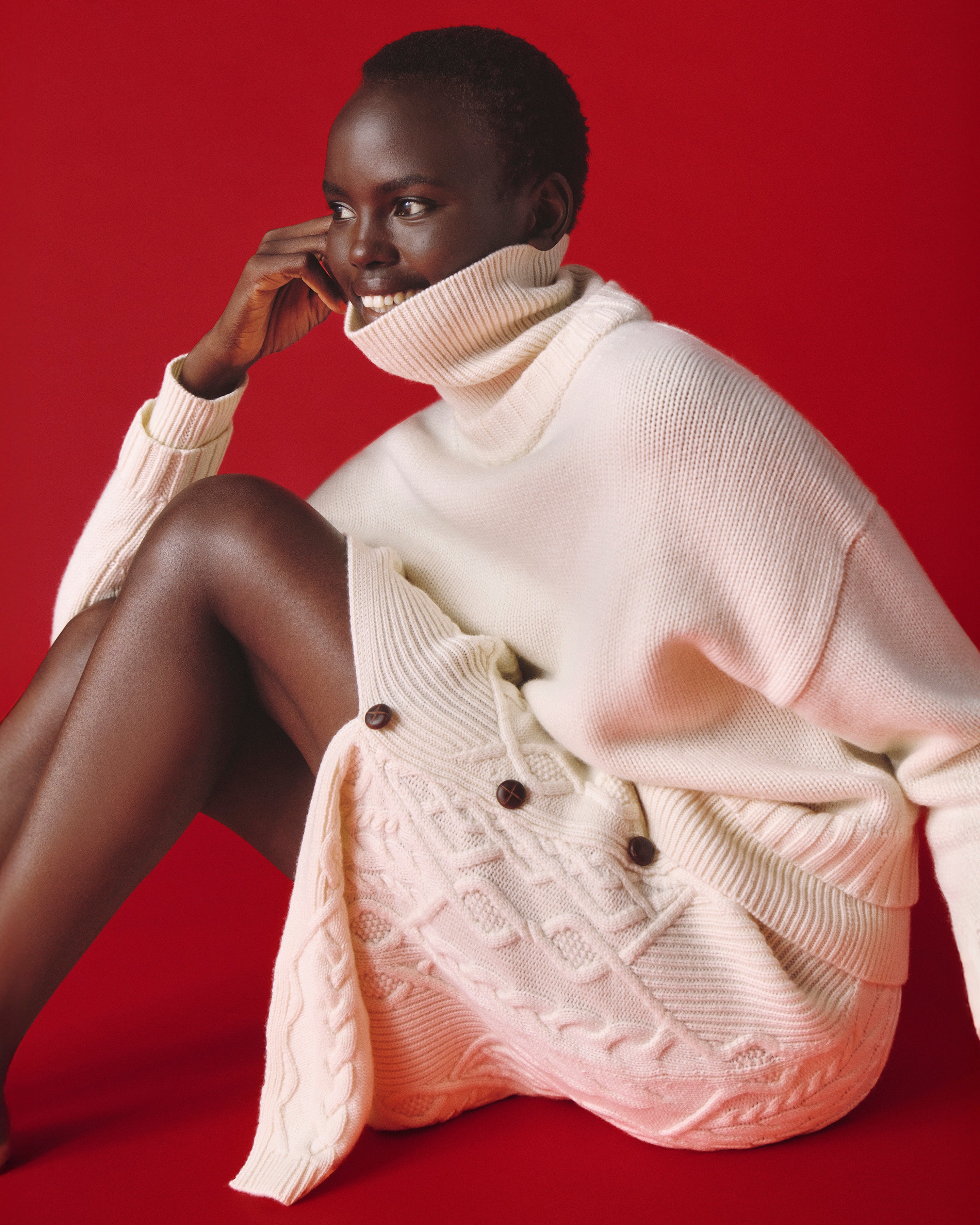 Jupe à torsades-ECRU-100% cachemire