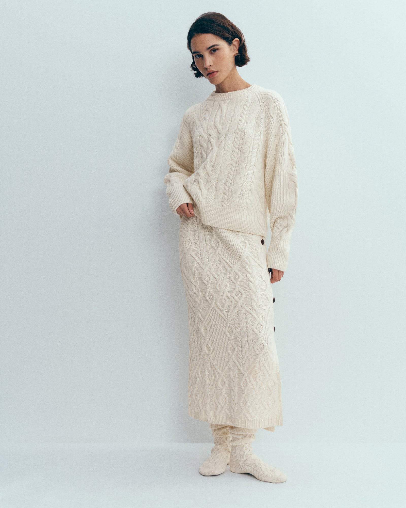 Jupe à torsades-ECRU-100% cachemire