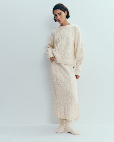 Jupe à torsades-ECRU-100% cachemire