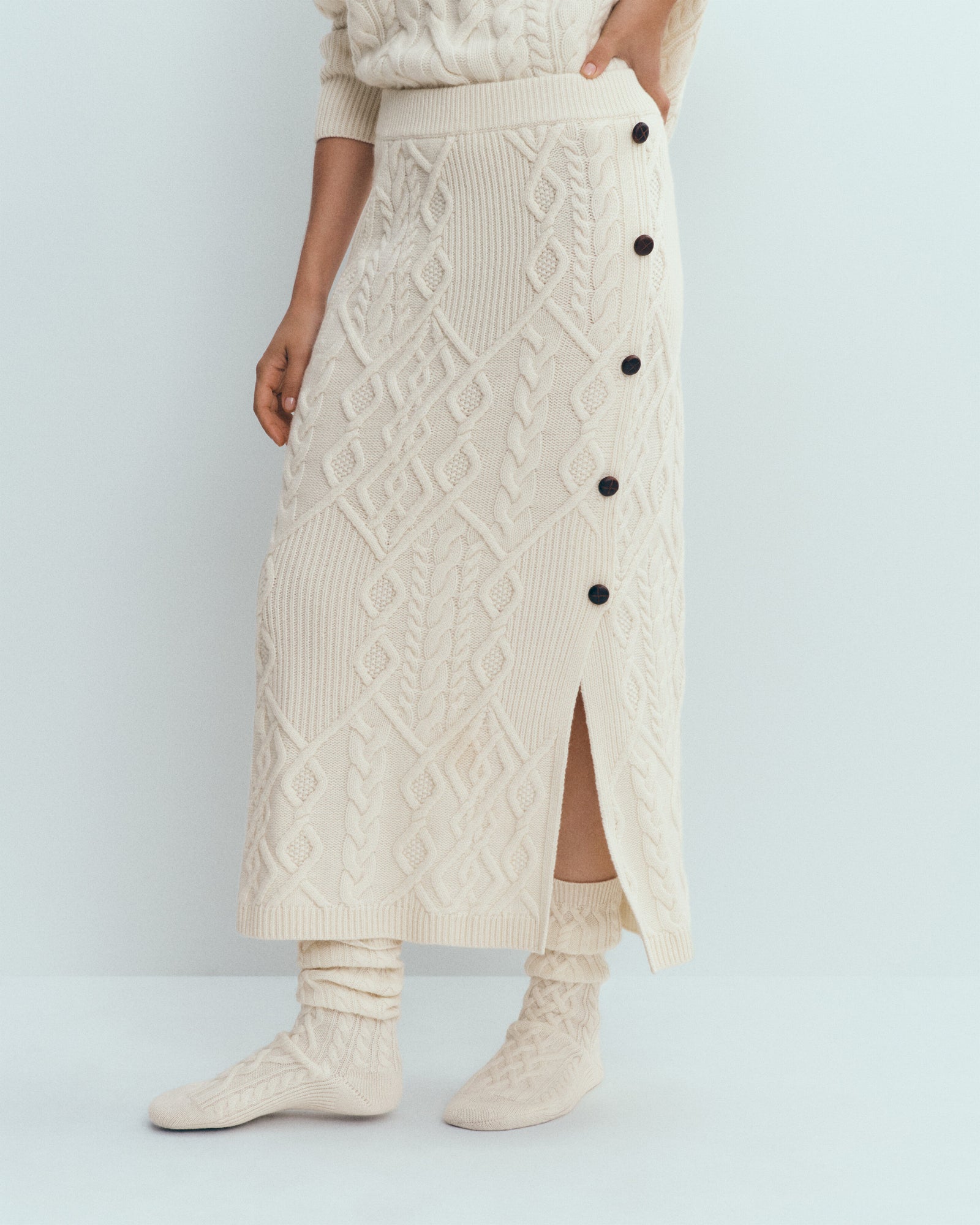 Jupe à torsades-ECRU-100% cachemire