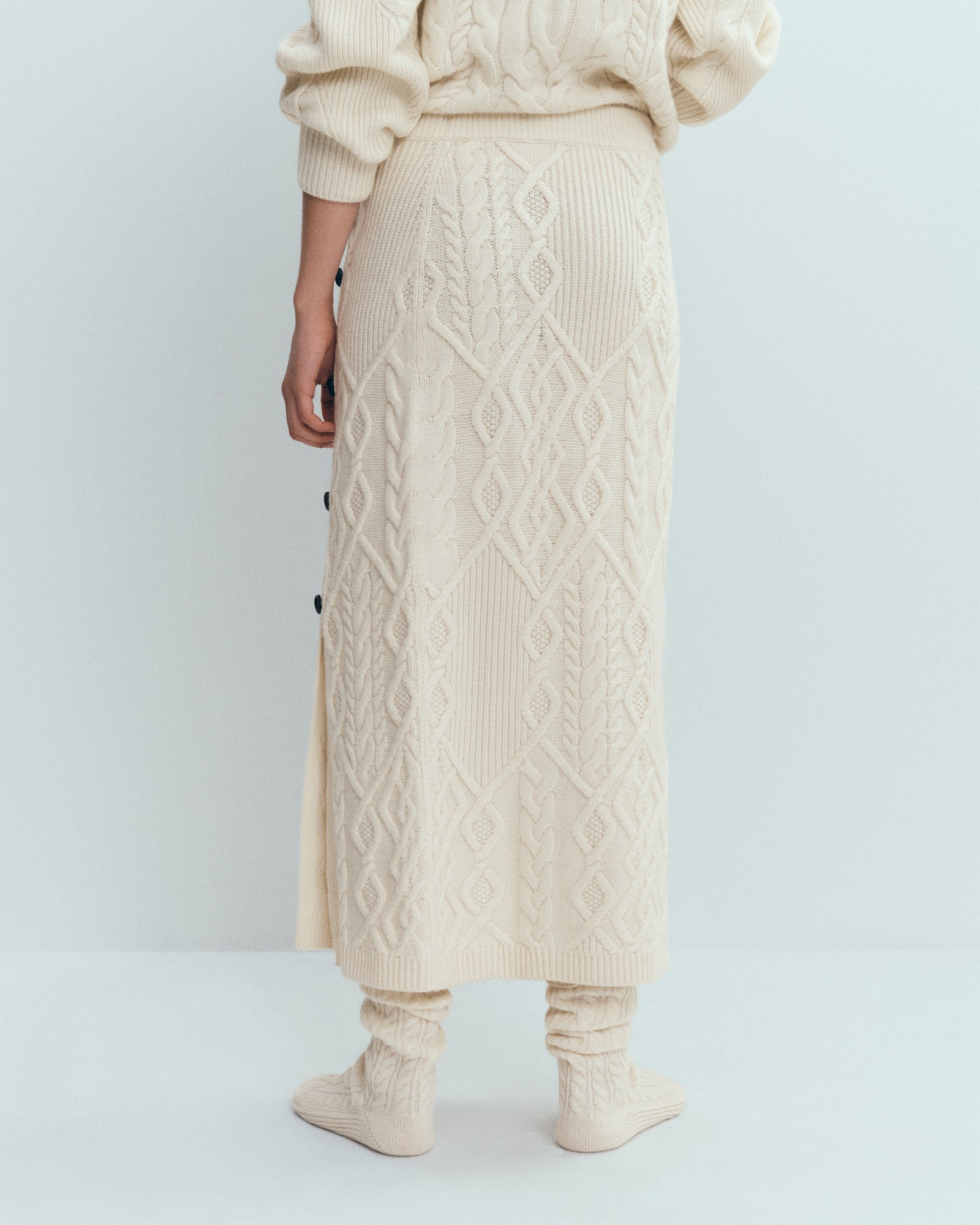 Jupe à torsades-ECRU-100% cachemire