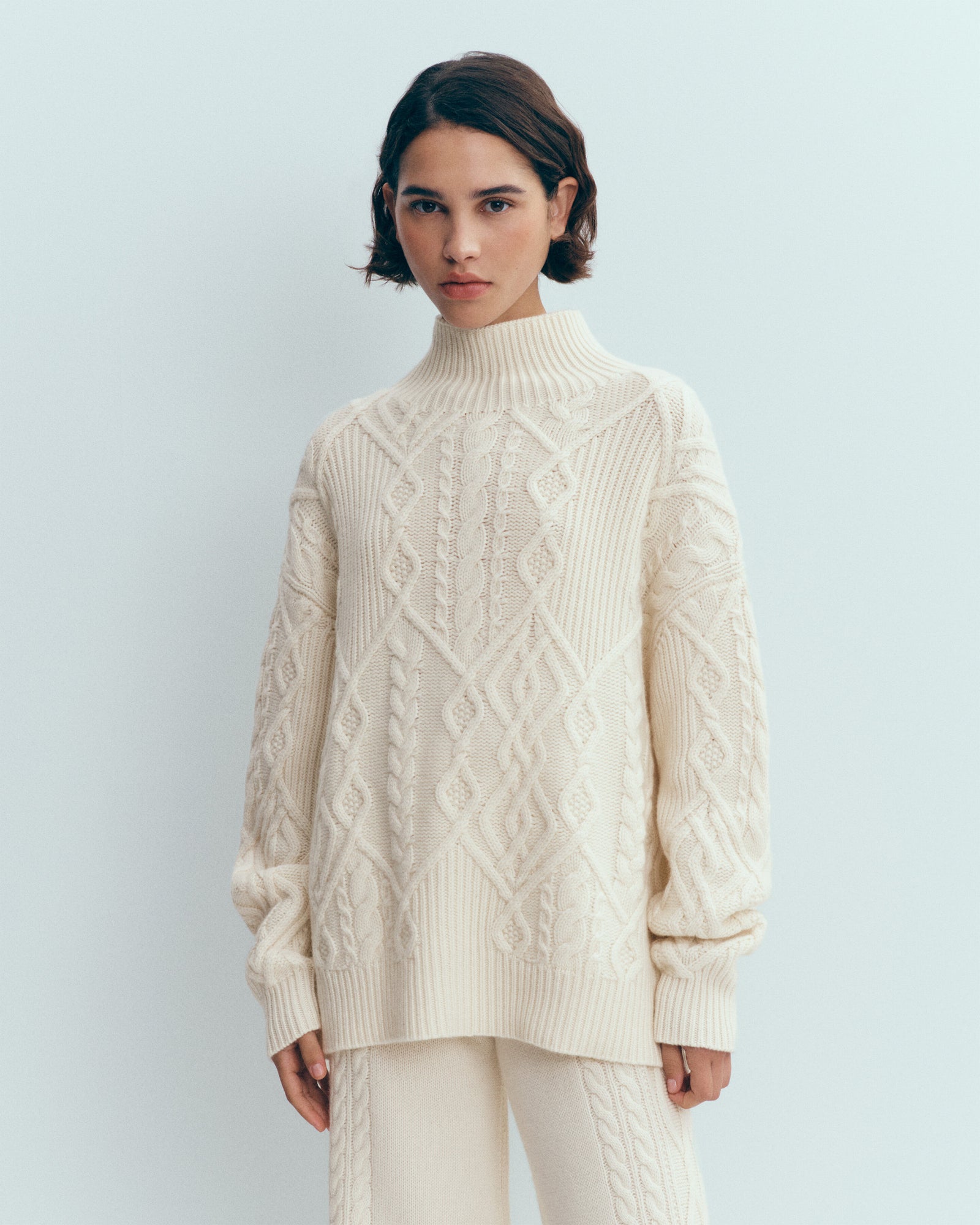 Pull col montant torsadé-ECRU-100% cachemire