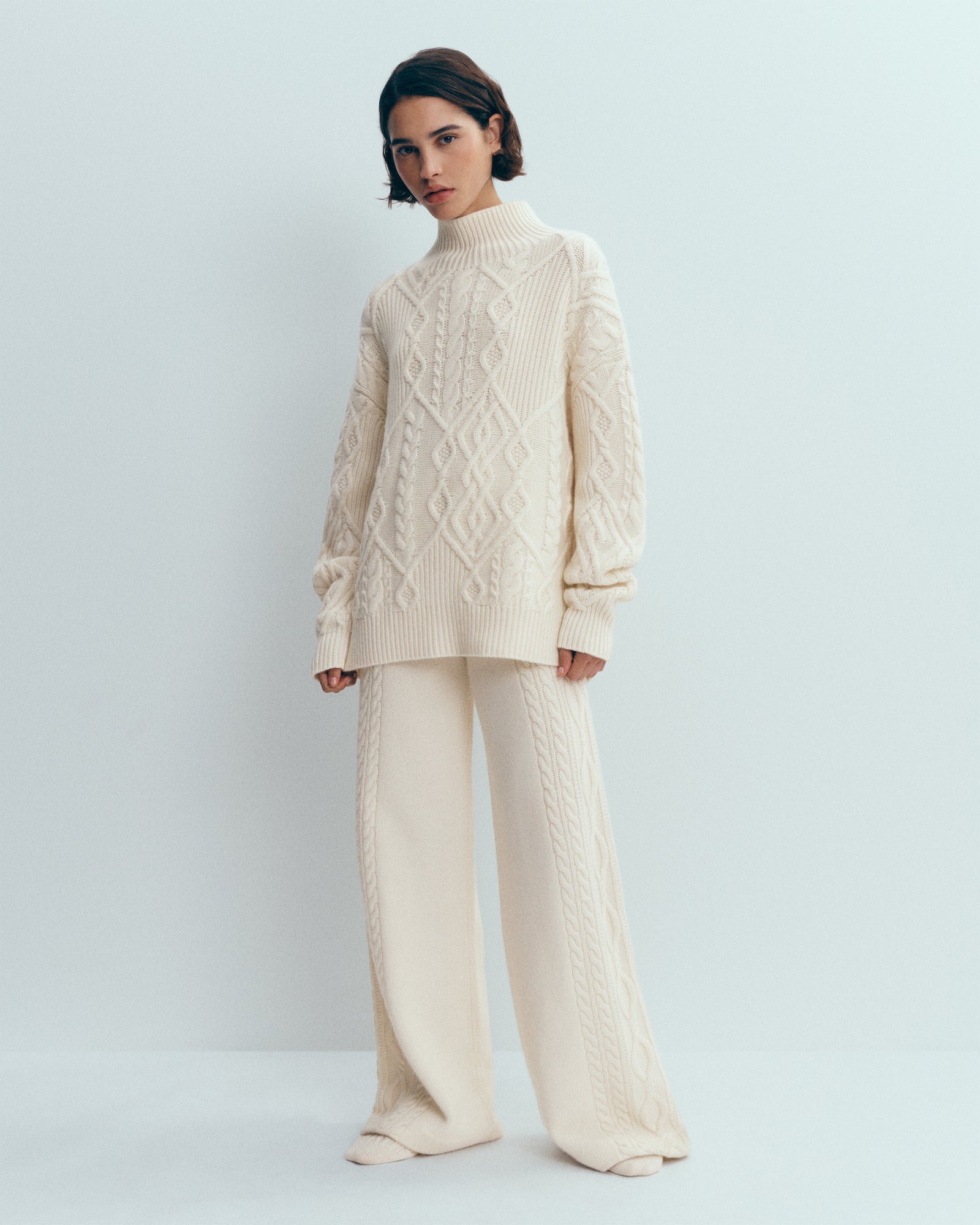 Pull col montant torsadé-ECRU-100% cachemire