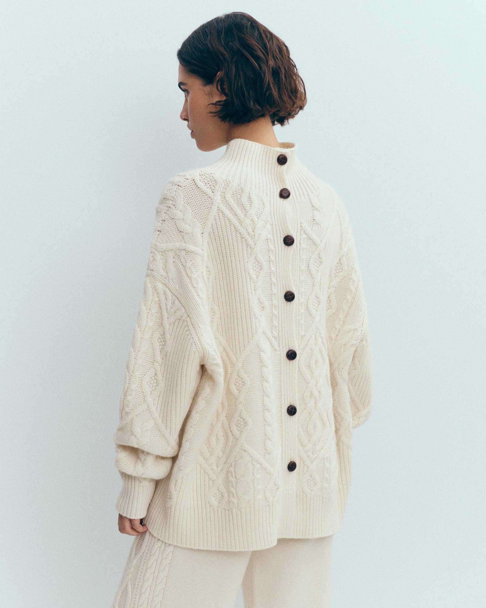 Pull col montant torsadé-ECRU-100% cachemire