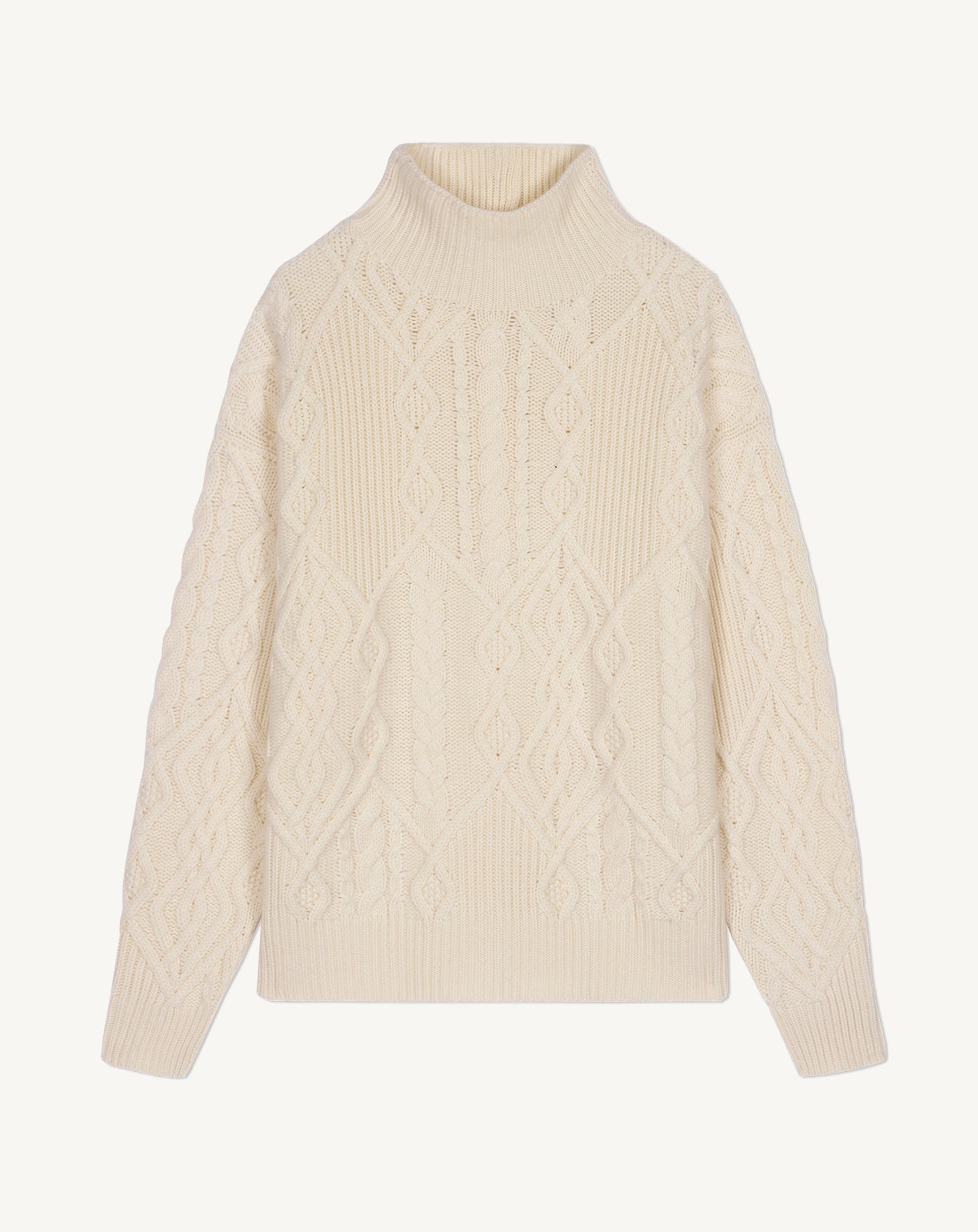 Pull col montant torsadé-ECRU-100% cachemire