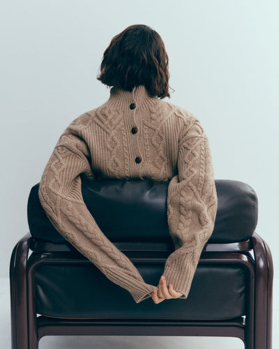 Pull col montant torsadé-GREIGE-100% cachemire